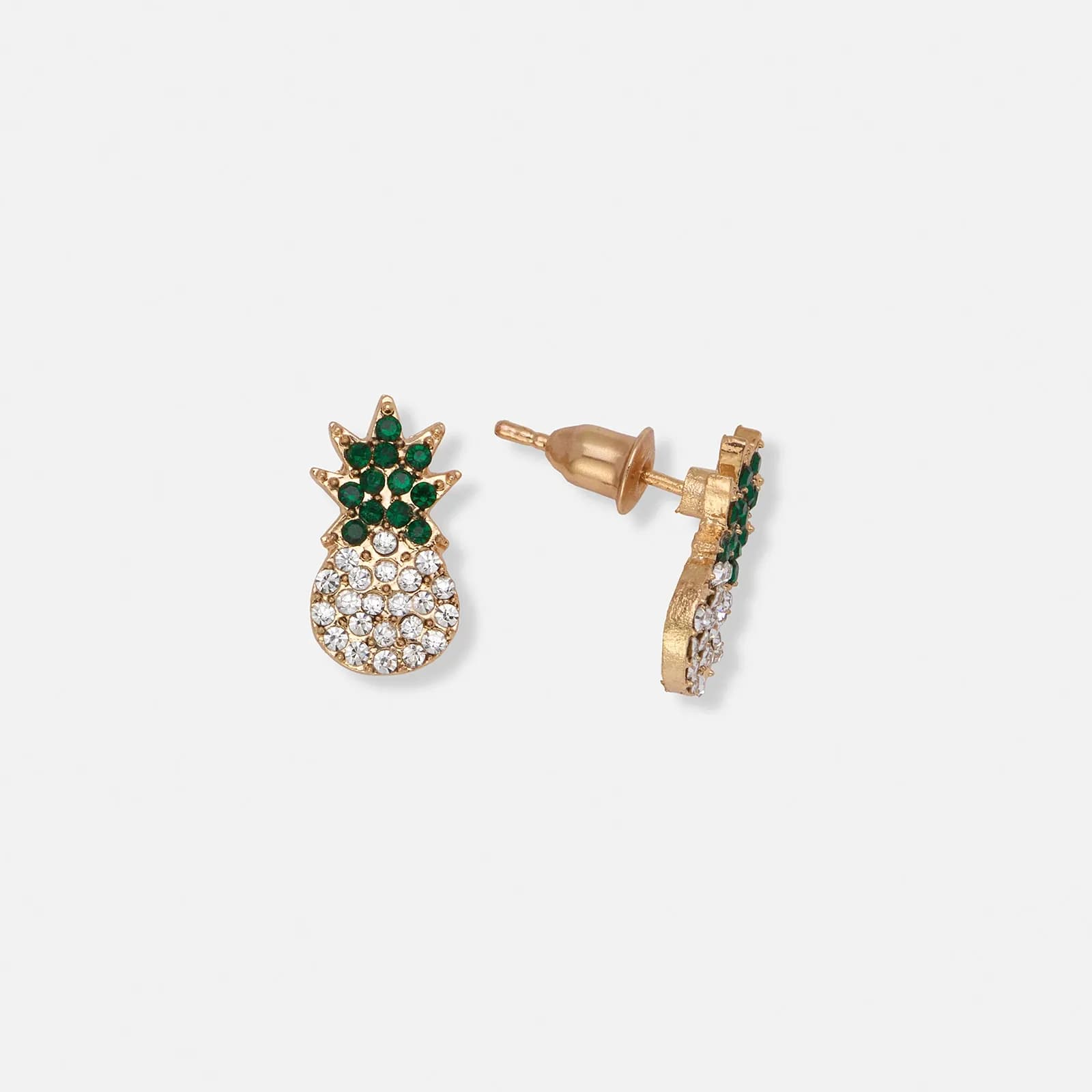 Guldfärgade örhängen, ananas med stenar - 10x15mm