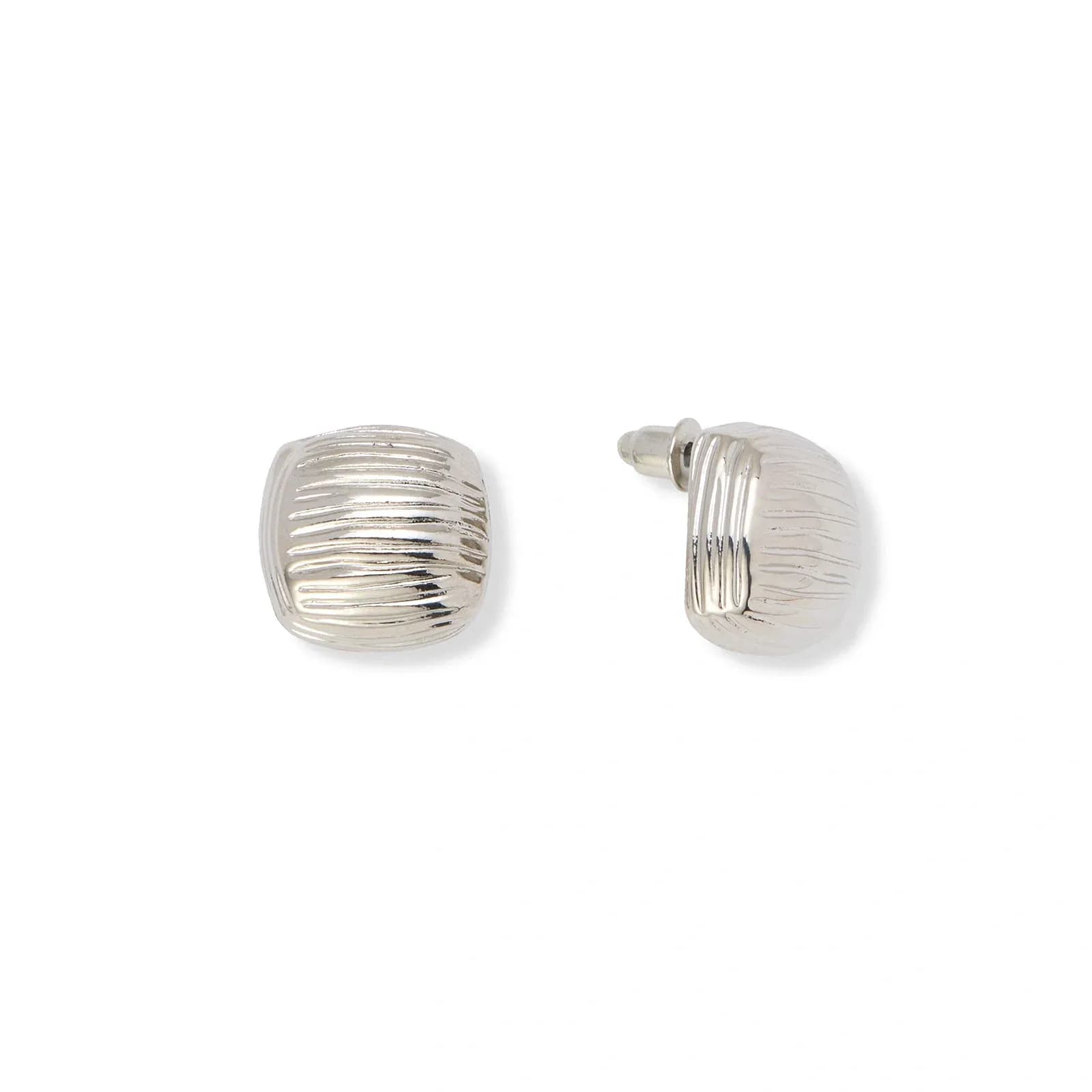 Silverfärgade örhängen, randiga fyrkanter - 15mm