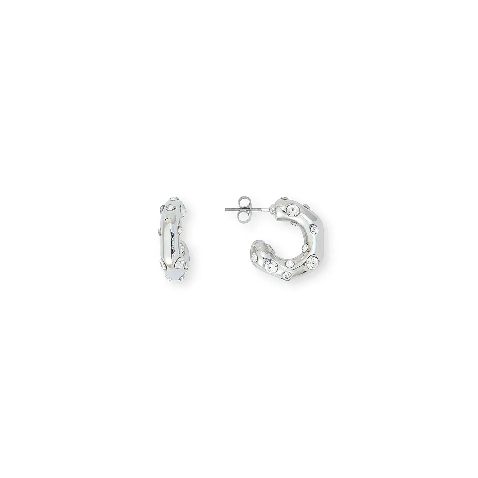 Silverfärgade örhängen, creoler med glasstenar - 2 cm