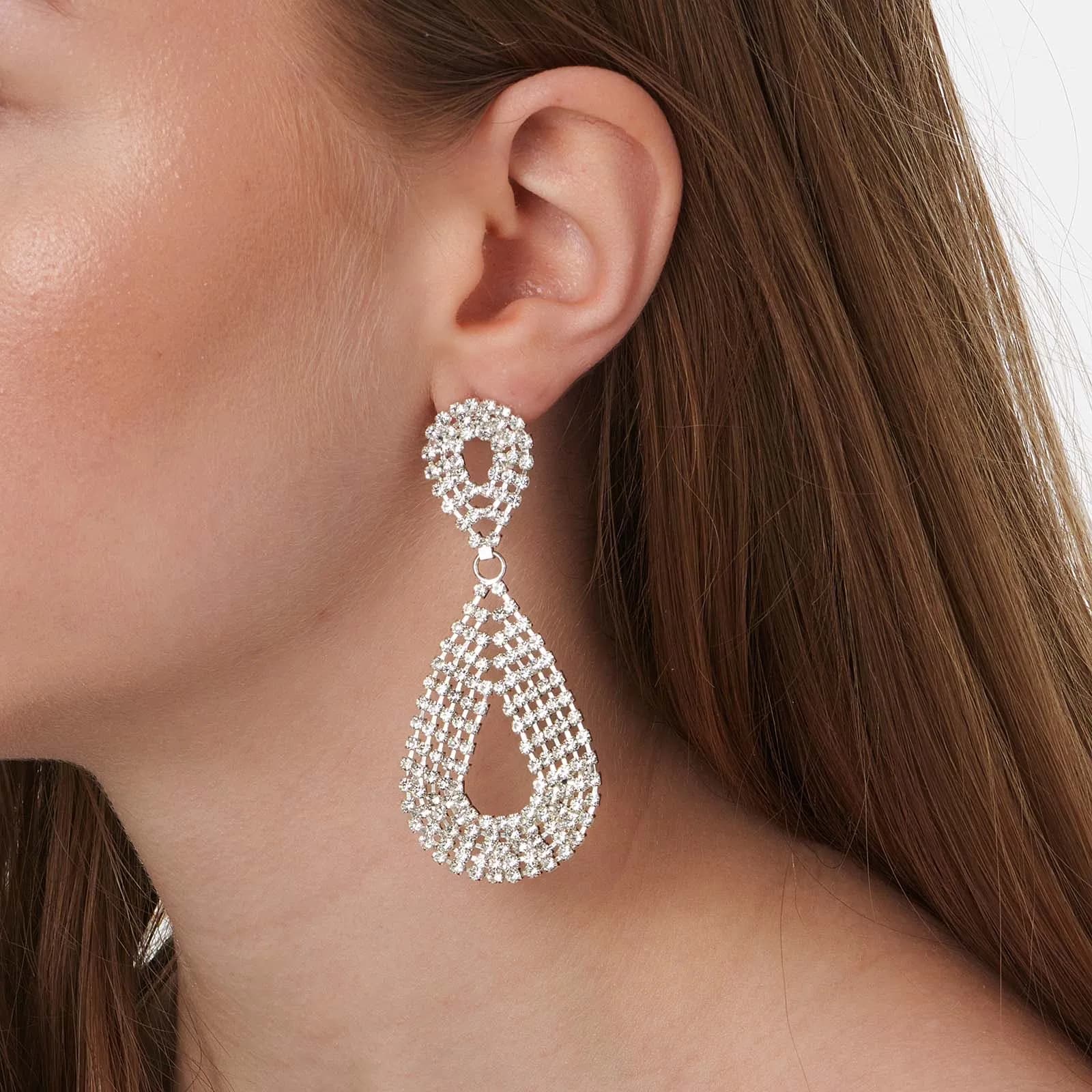 Silverfärgade örhängen Red Carpet, öppna droppar med strass - 8cm 2