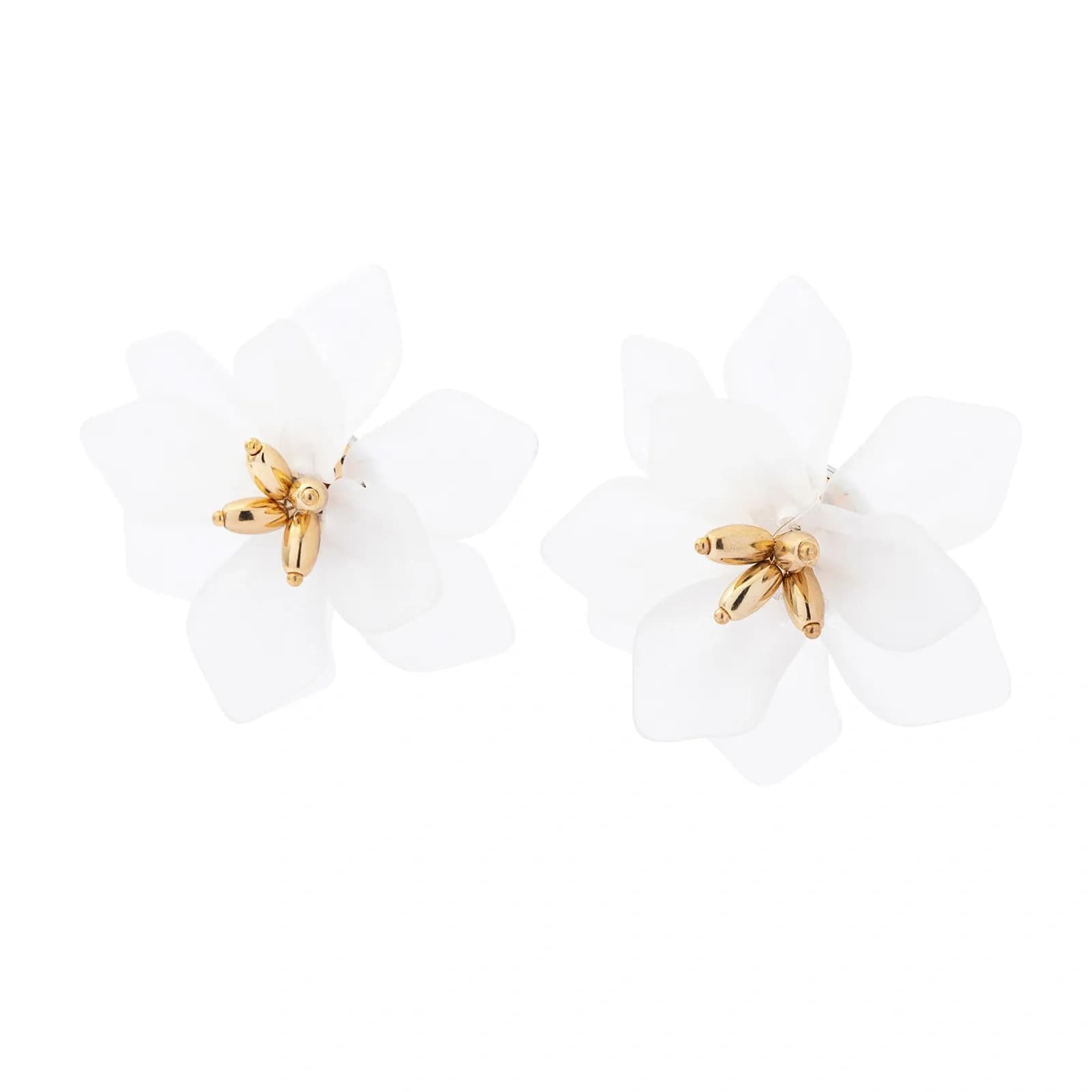 Örhängen, stora vita blommor med gulddetaljer - 5cm