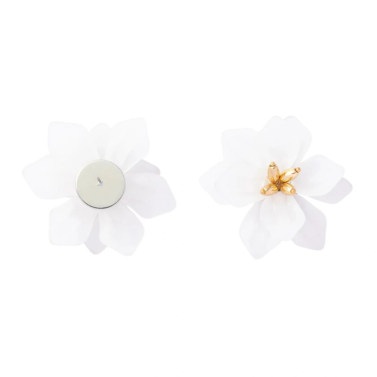 Örhängen, stora vita blommor med gulddetaljer - 5cm 2