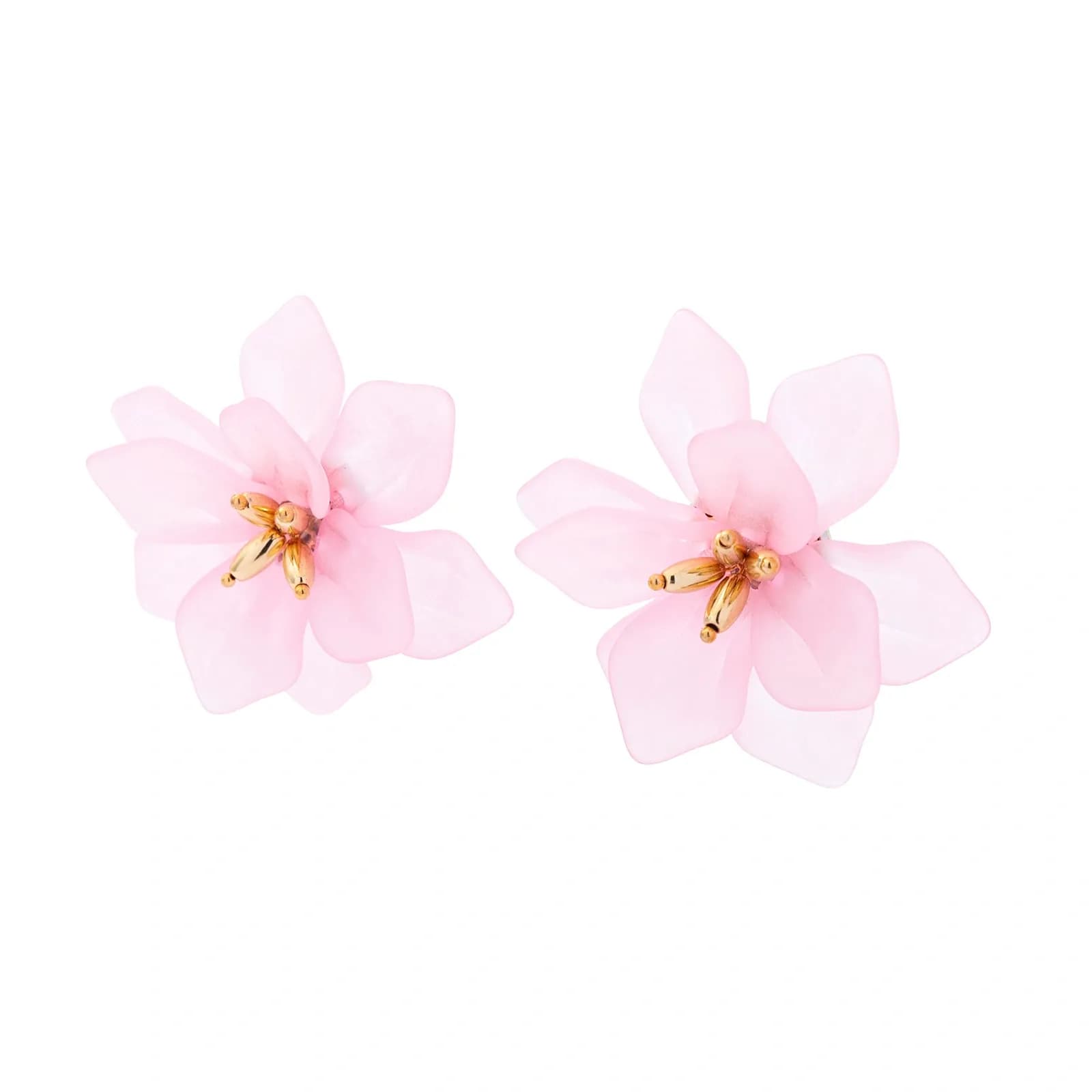 Örhängen, stora rosa blommor med gulddetaljer - 5cm