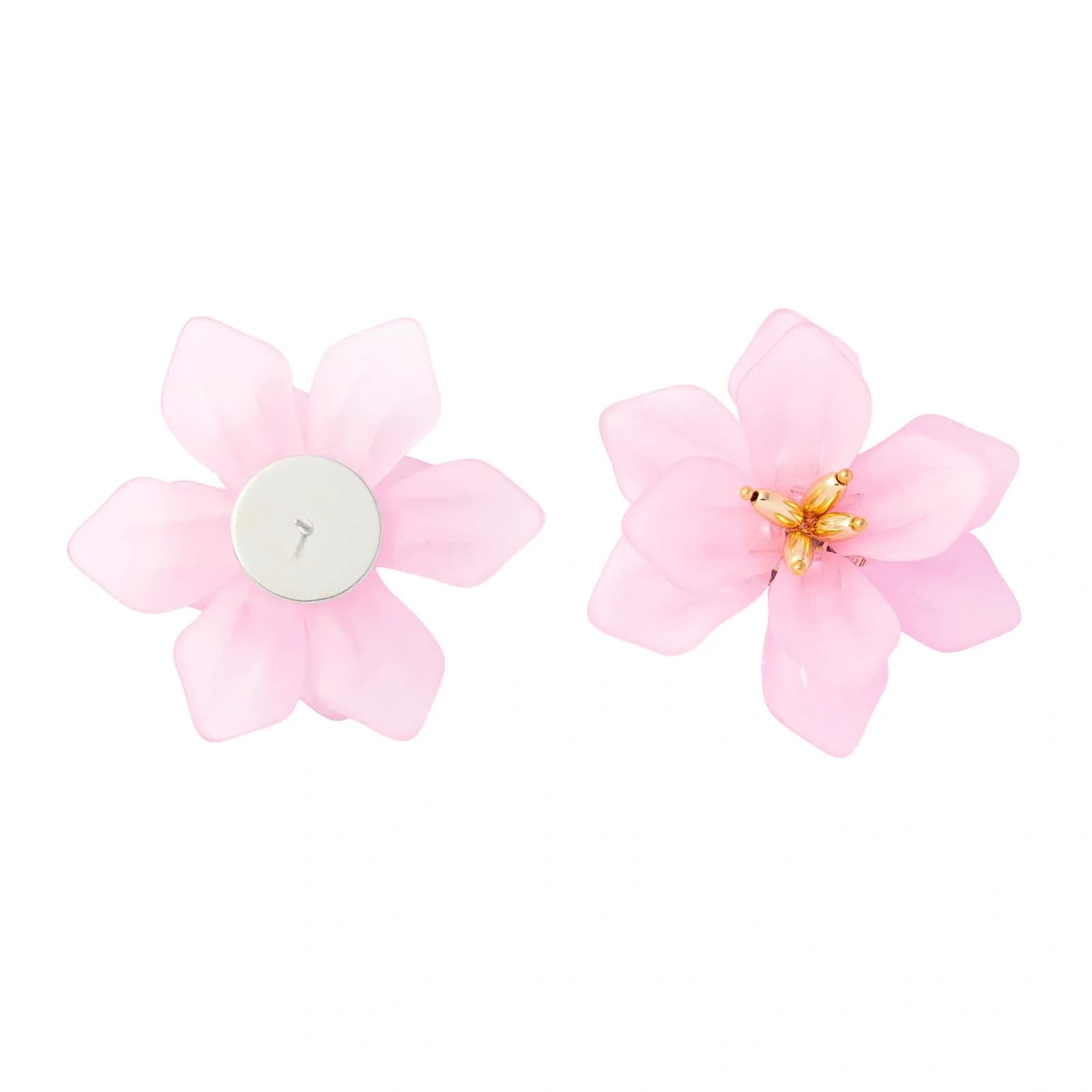 Örhängen, stora rosa blommor med gulddetaljer - 5cm 2