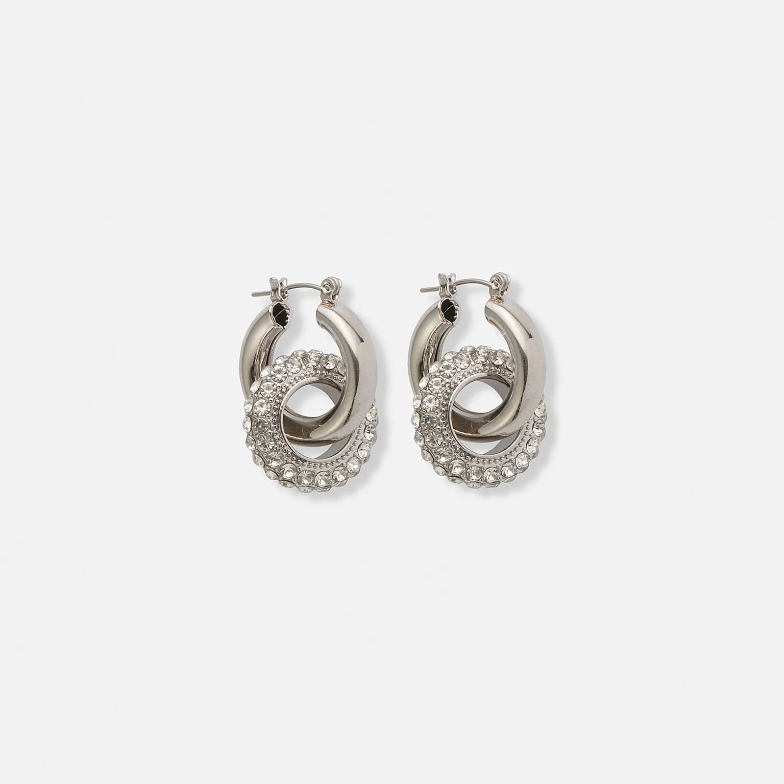 Silverfärgade örhängen, hängande cirklar med glasstenar - 3 cm