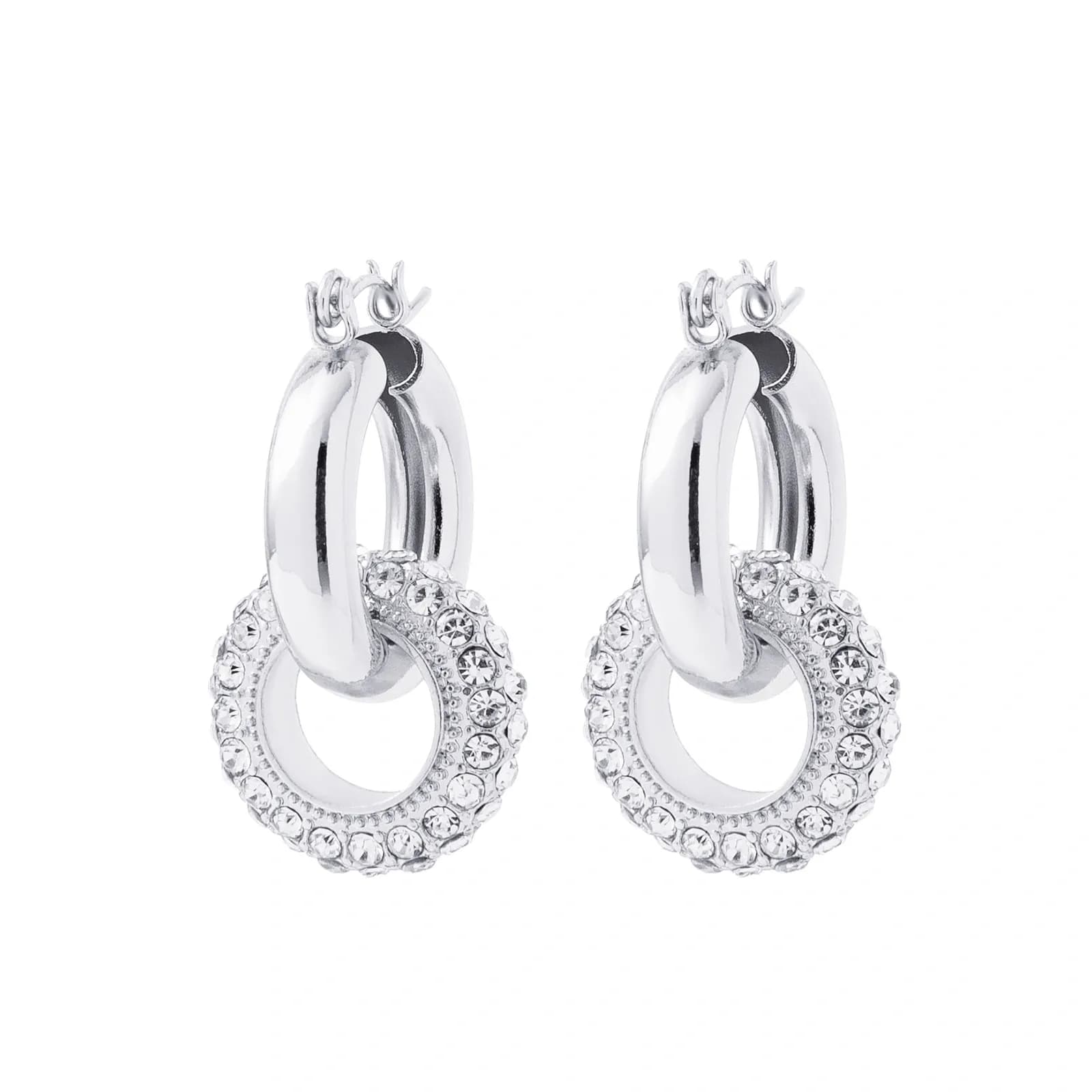 Silverfärgade örhängen, hängande cirklar med glasstenar - 3 cm 3