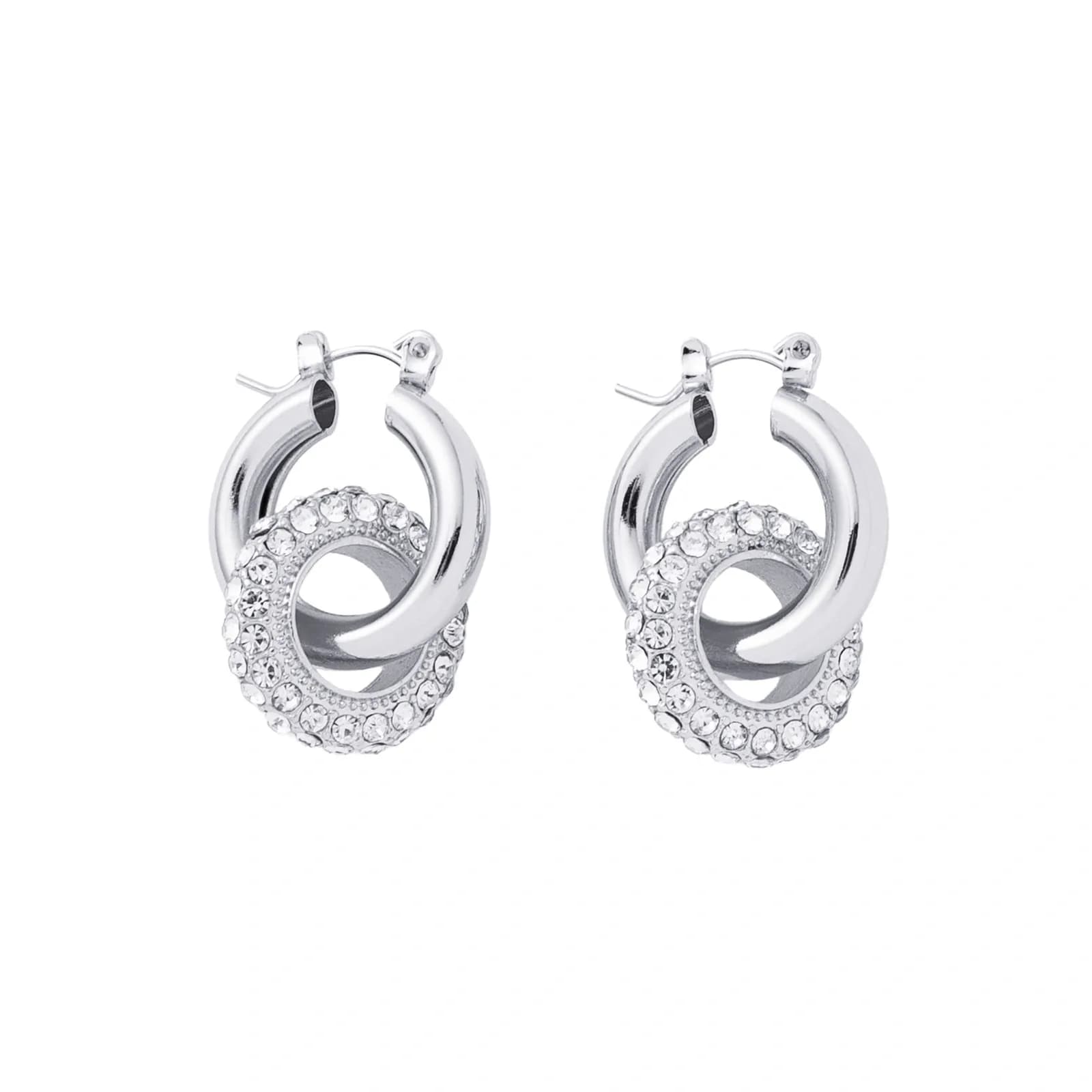 Silverfärgade örhängen, hängande cirklar med glasstenar - 3 cm 4