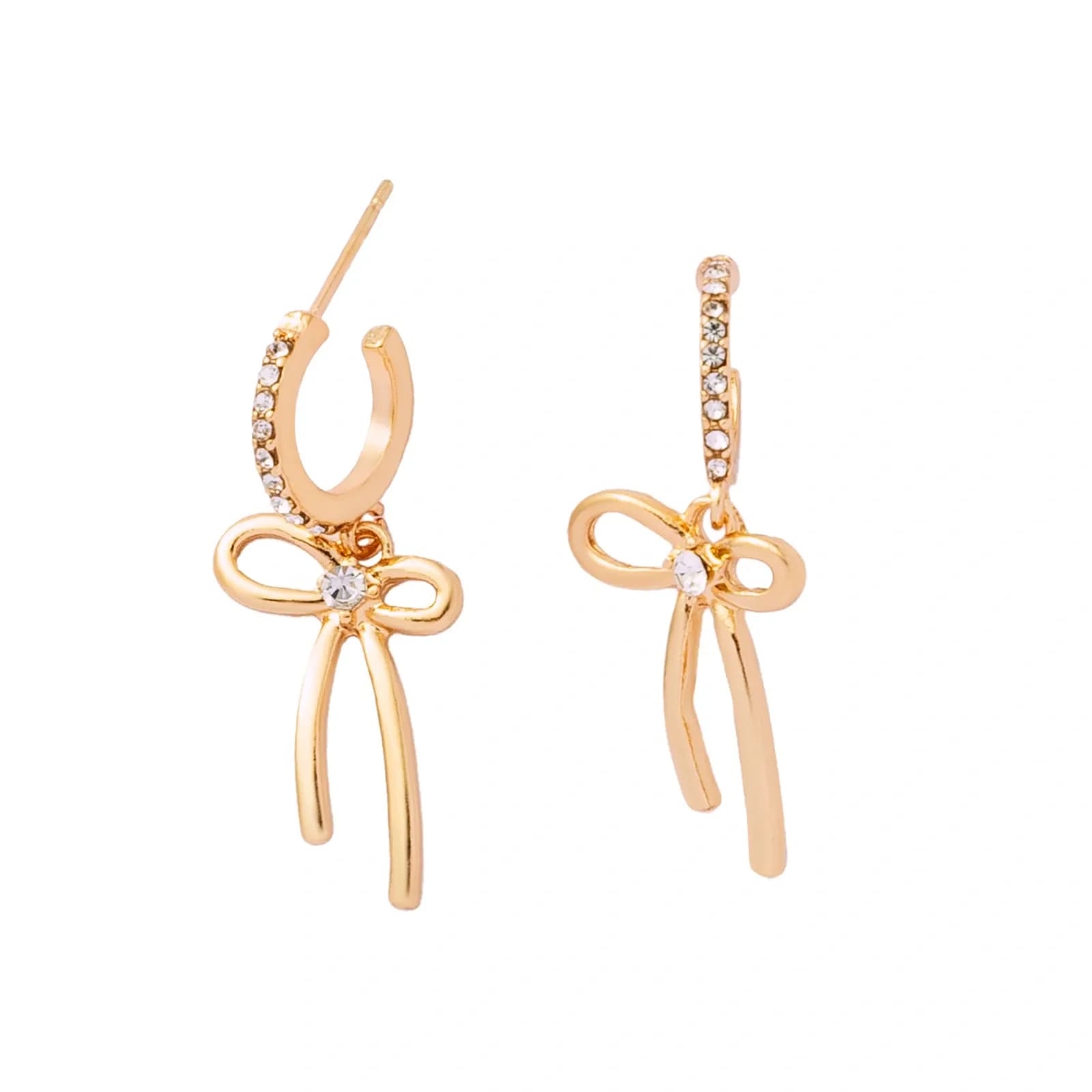 Guldfärgade örhängen, hängande rosett med glasstenar - 3,5 cm 4