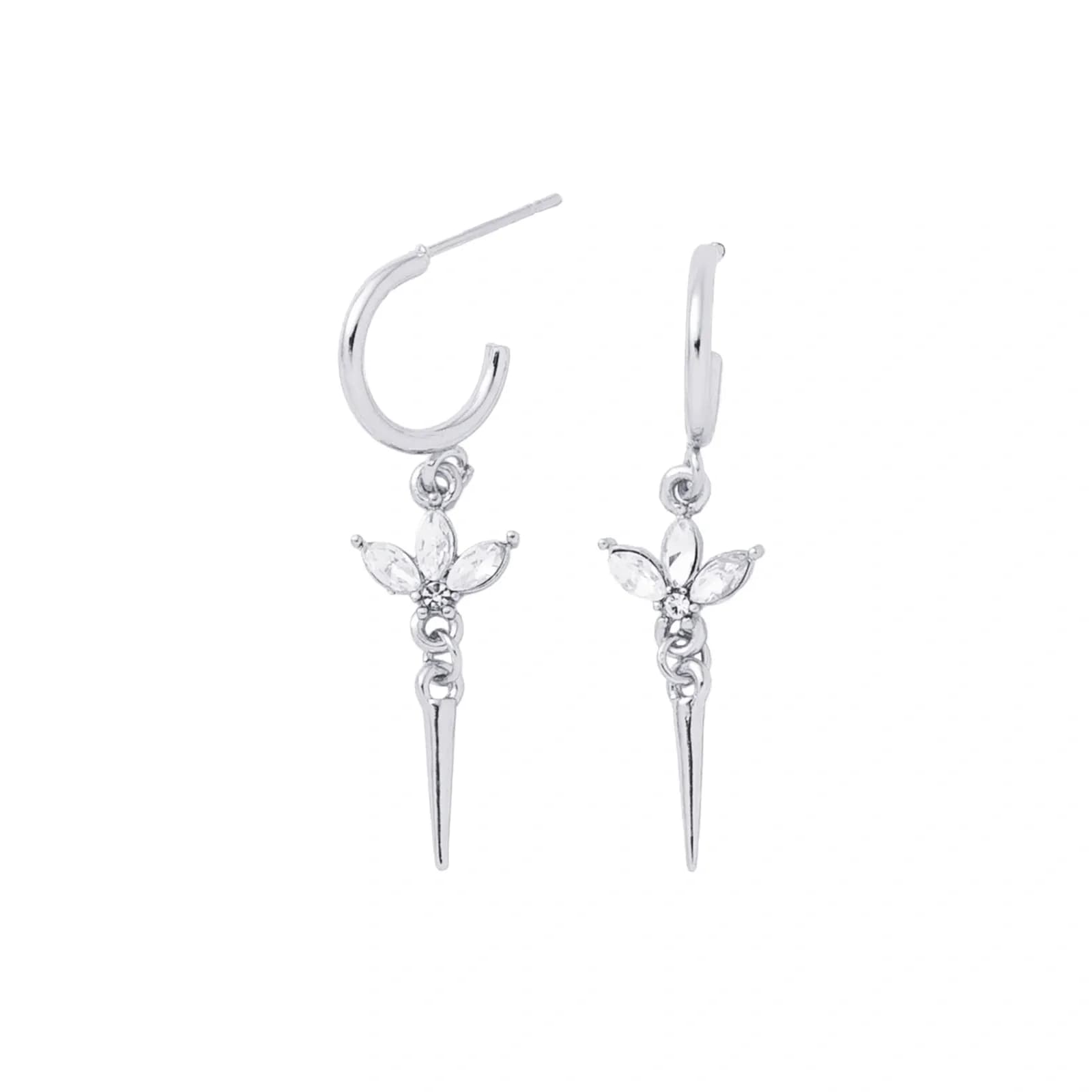 Silverfärgade örhängen, hängande blad och spik med glasstenar - 3cm 2