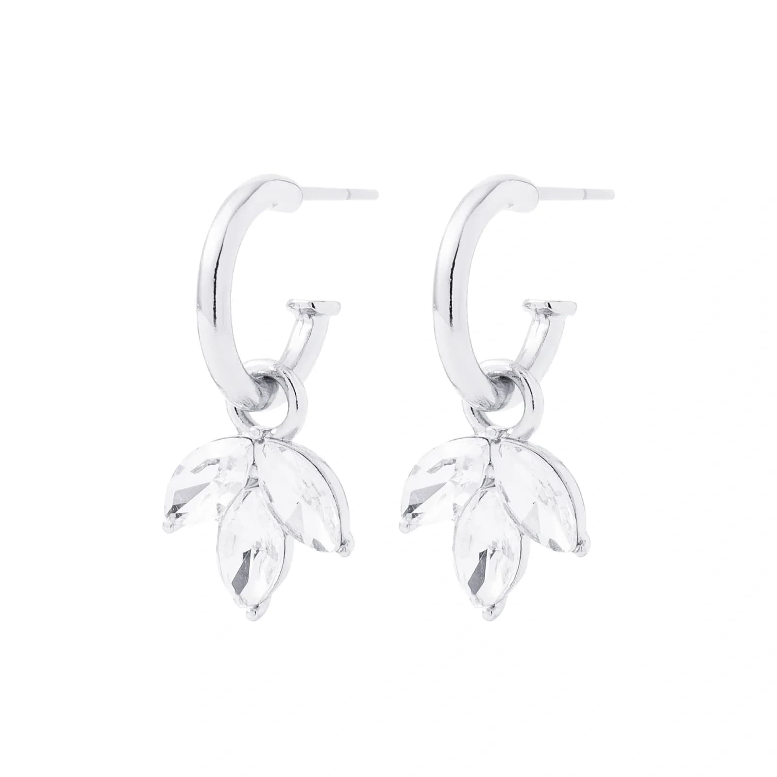 Silverfärgade örhängen, hängande blad med glasstenar - 2,5 cm 3