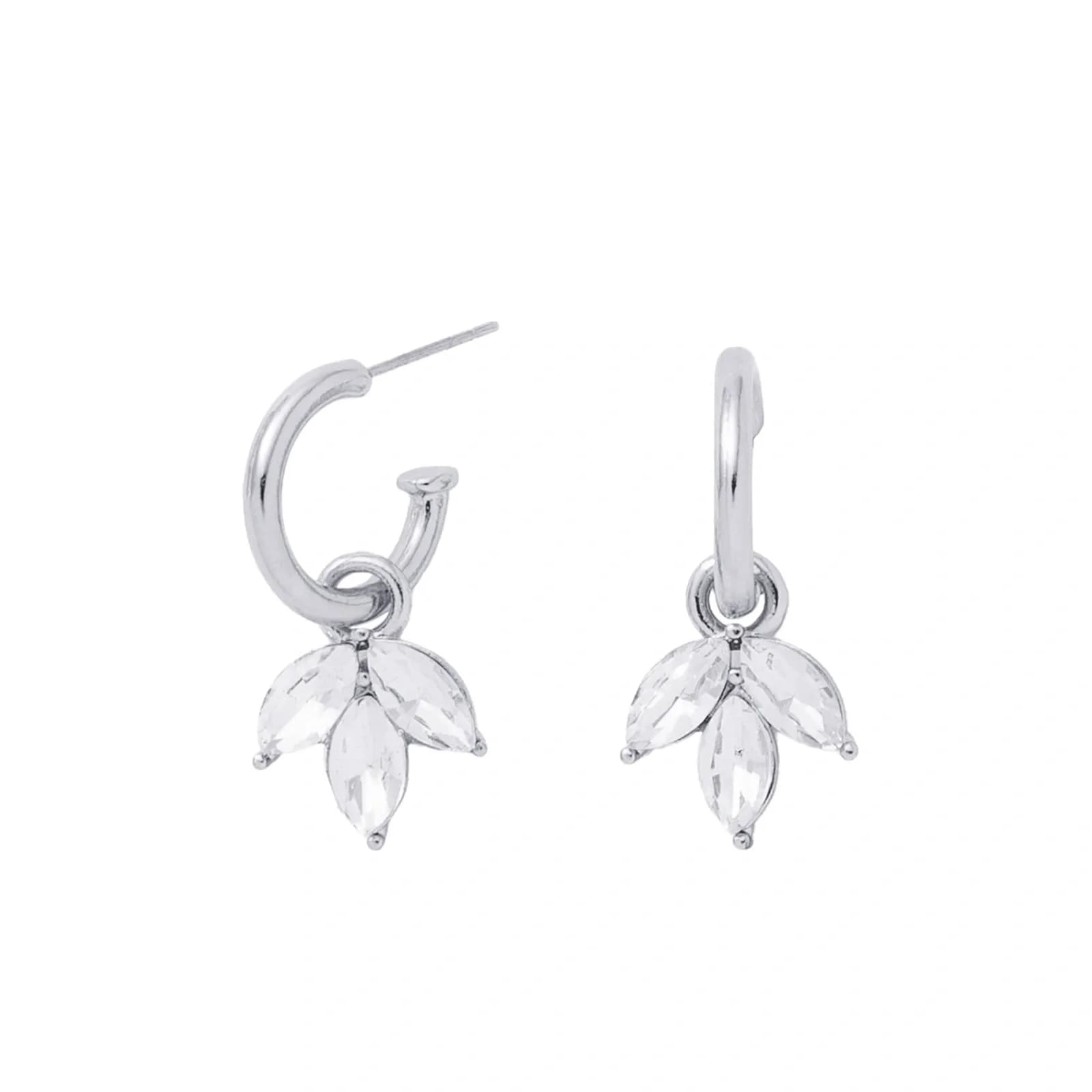 Silverfärgade örhängen, hängande blad med glasstenar - 2,5 cm 4