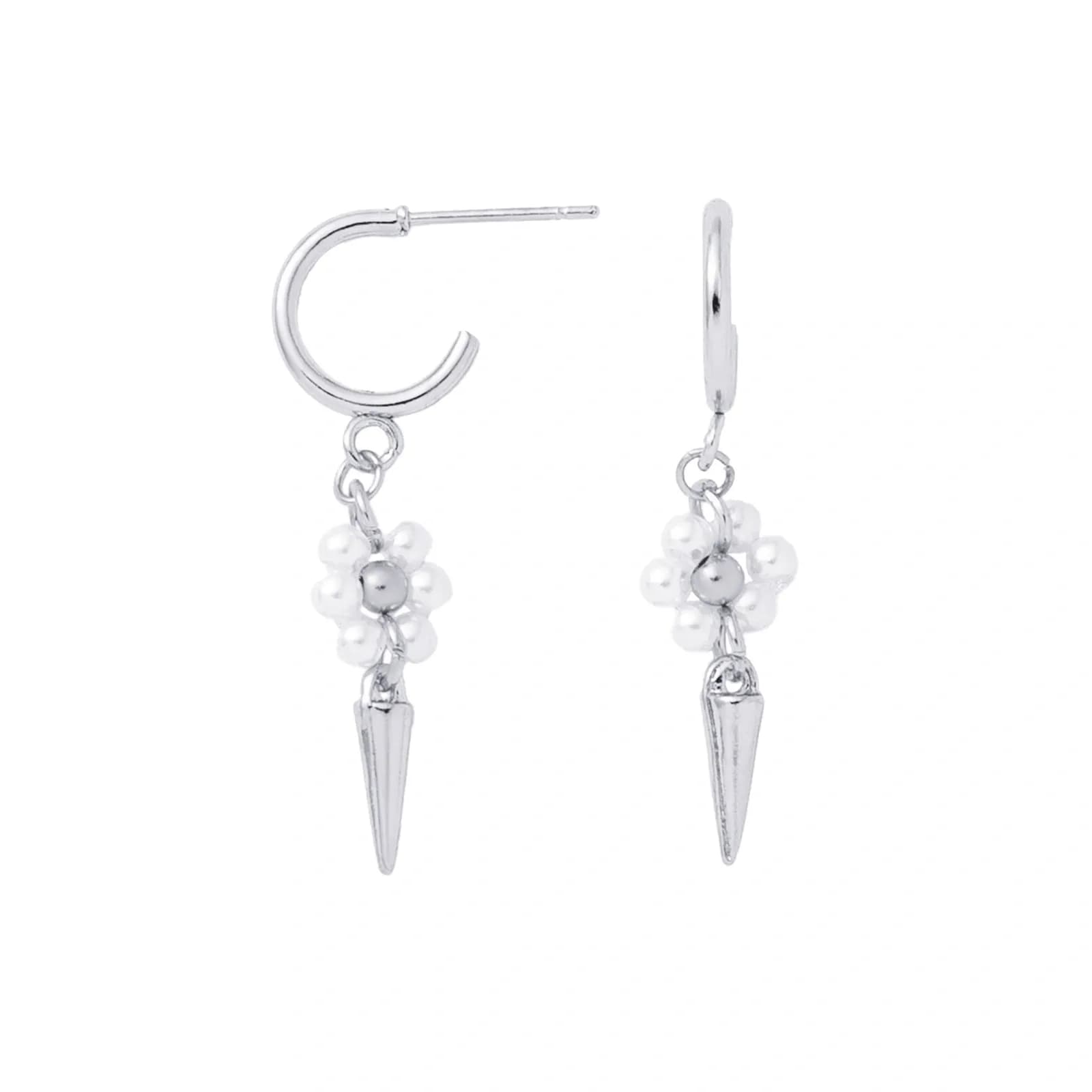 Silverfärgade örhängen, hängande pärlblomma och spik - 3,5cm 2