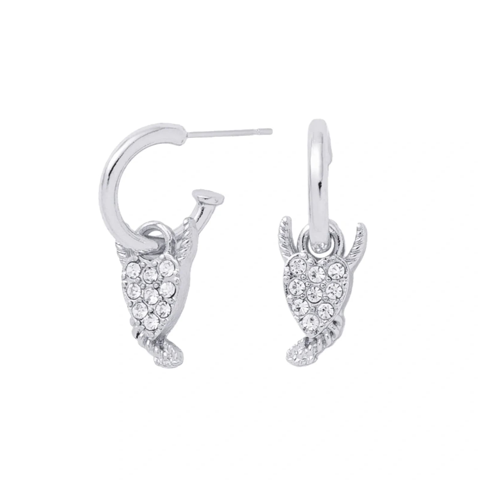 Silverfärgade örhängen, hängande hjärta med horn och glasstenar - 3 cm 4