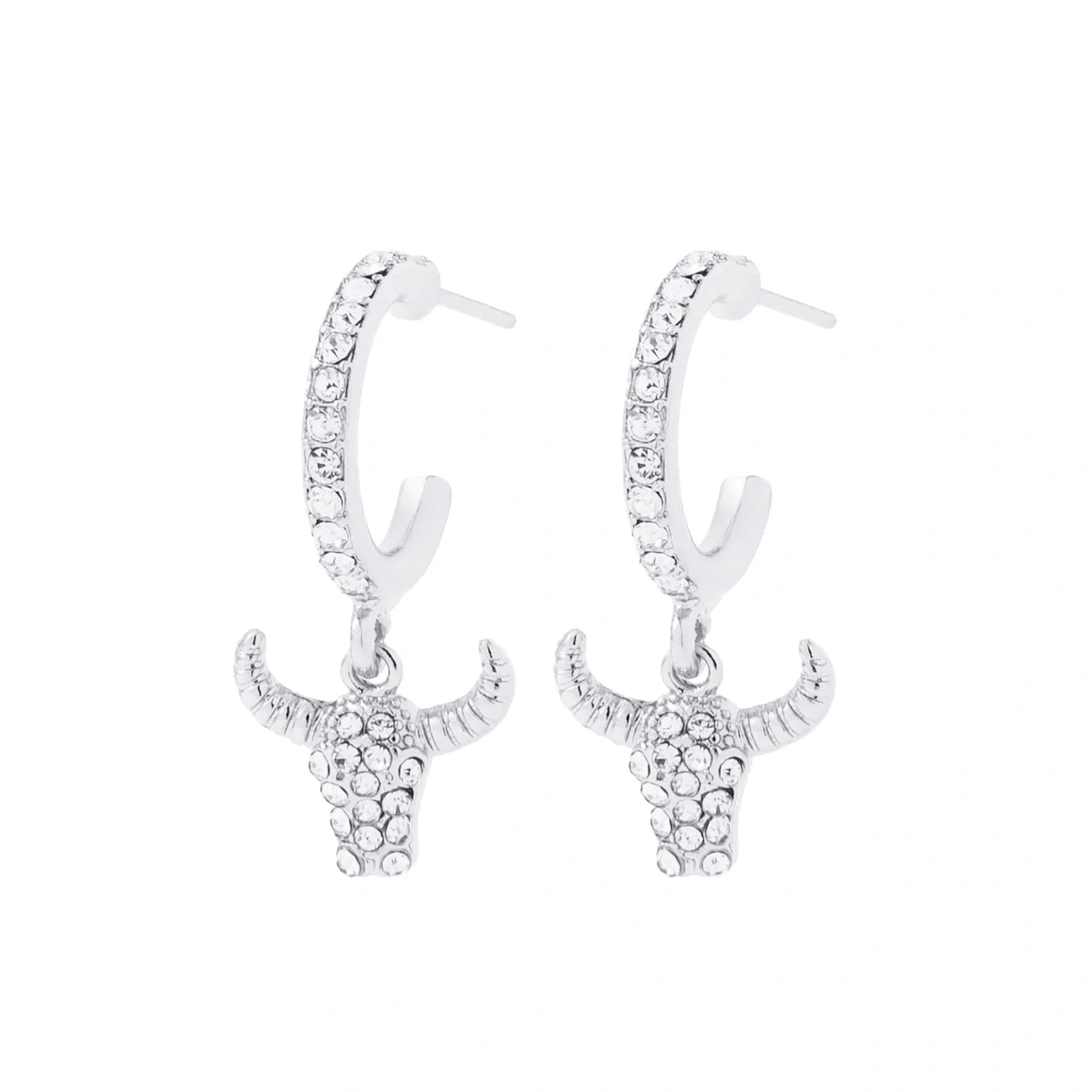 Silverfärgade örhängen, tjurskalle med glasstenar - 2cm