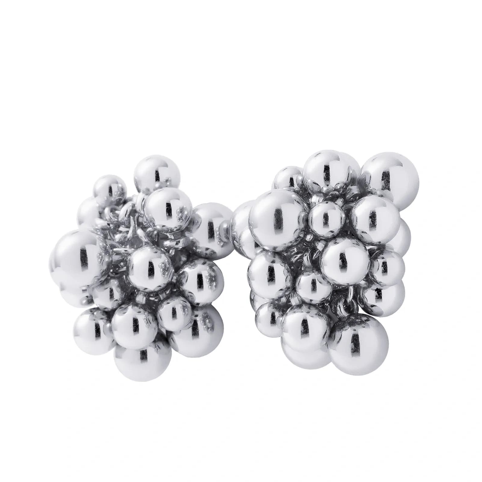 Silverfärgade örhängen, runda med sammansatta kulor - 4 cm