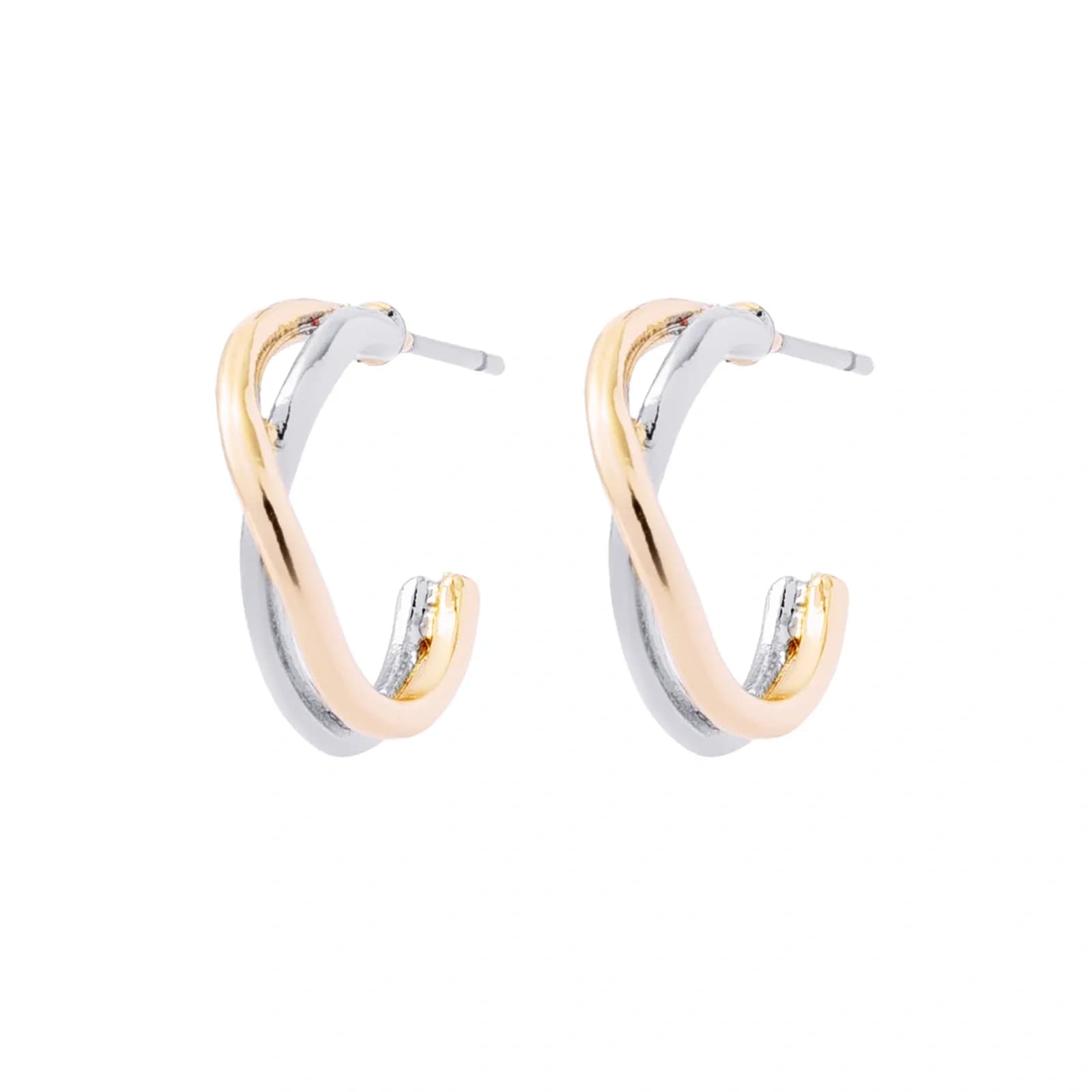Bicolorfärgade örhängen, hoops i korsad design - 1,5 cm