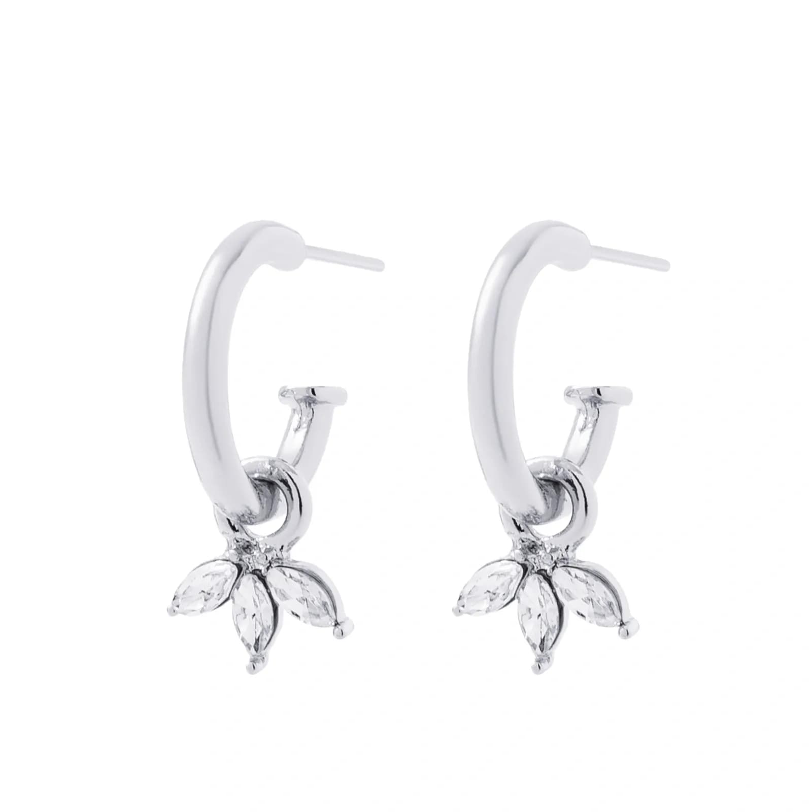 Silverfärgade örhängen, hängande blad av glasstenar - 2 cm