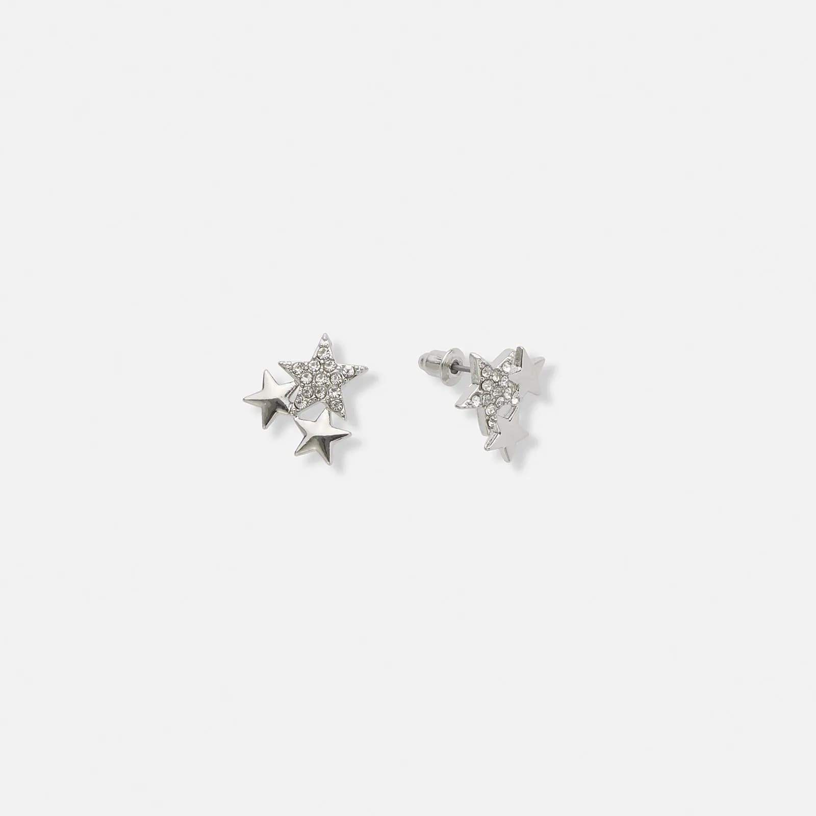 Silverfärgade örhängen, tre stjärnor med vita stenar – 1,2 cm 1