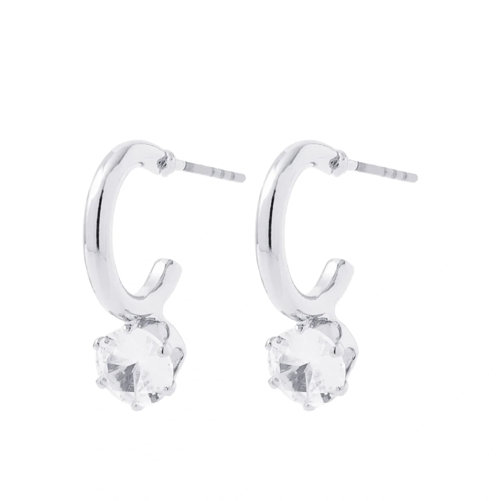 Silverfärgade örhängen, hoops med rund sten - 1 cm