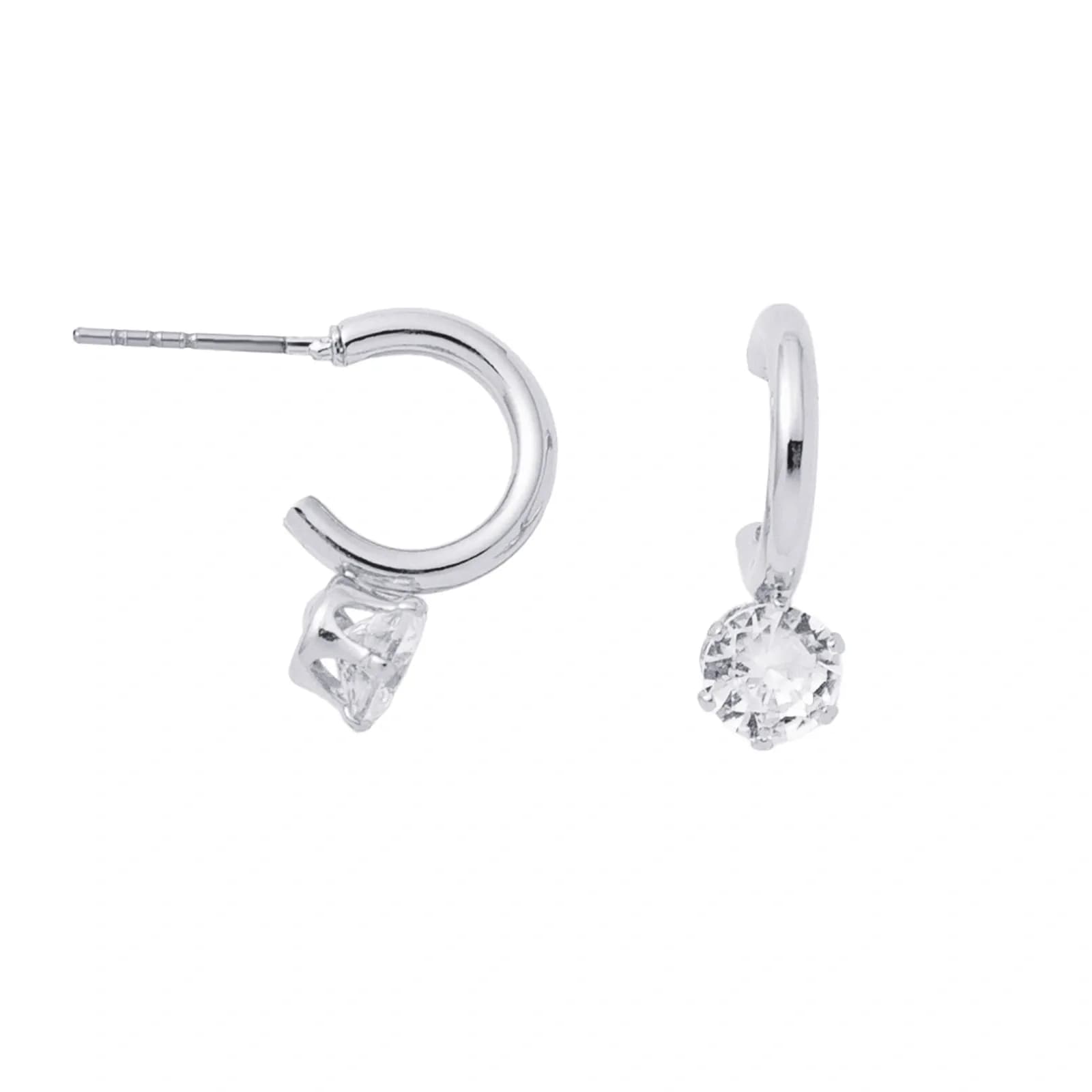 Silverfärgade örhängen, hoops med rund sten - 1 cm 2