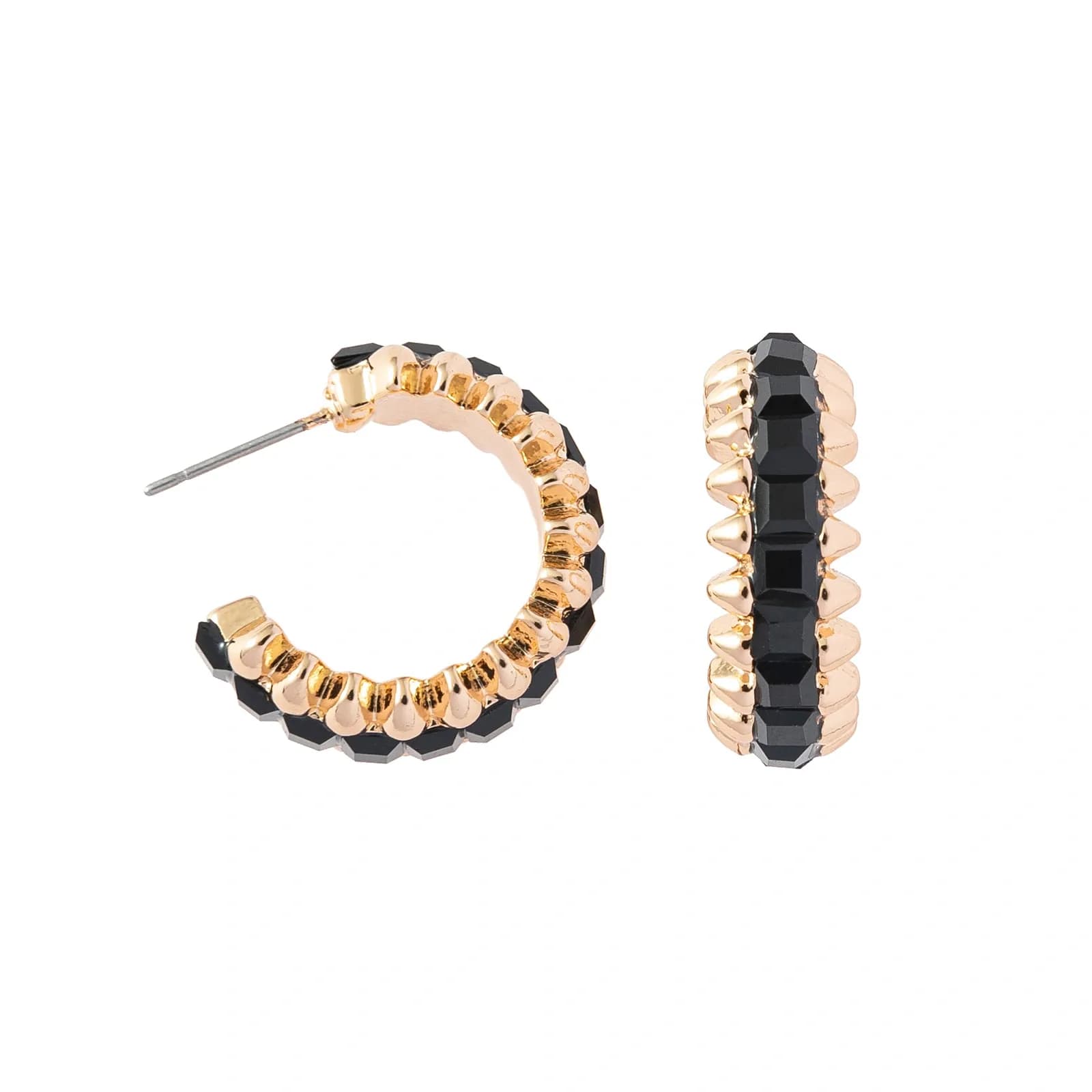 Guldfärgade örhängen Spike Noir svarta stenar - 2,5 cm 2