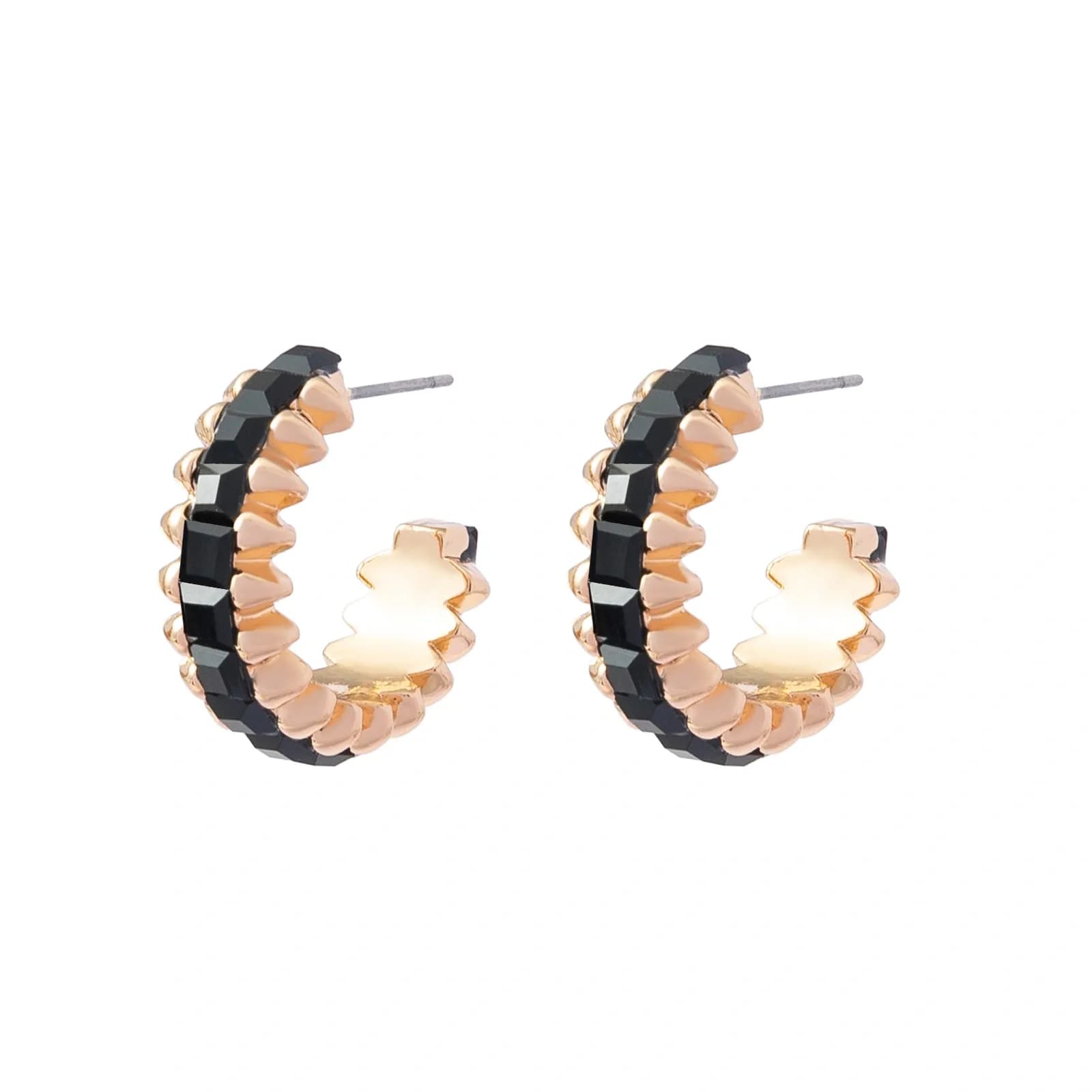 Guldfärgade örhängen Spike Noir svarta stenar - 2,5 cm 3