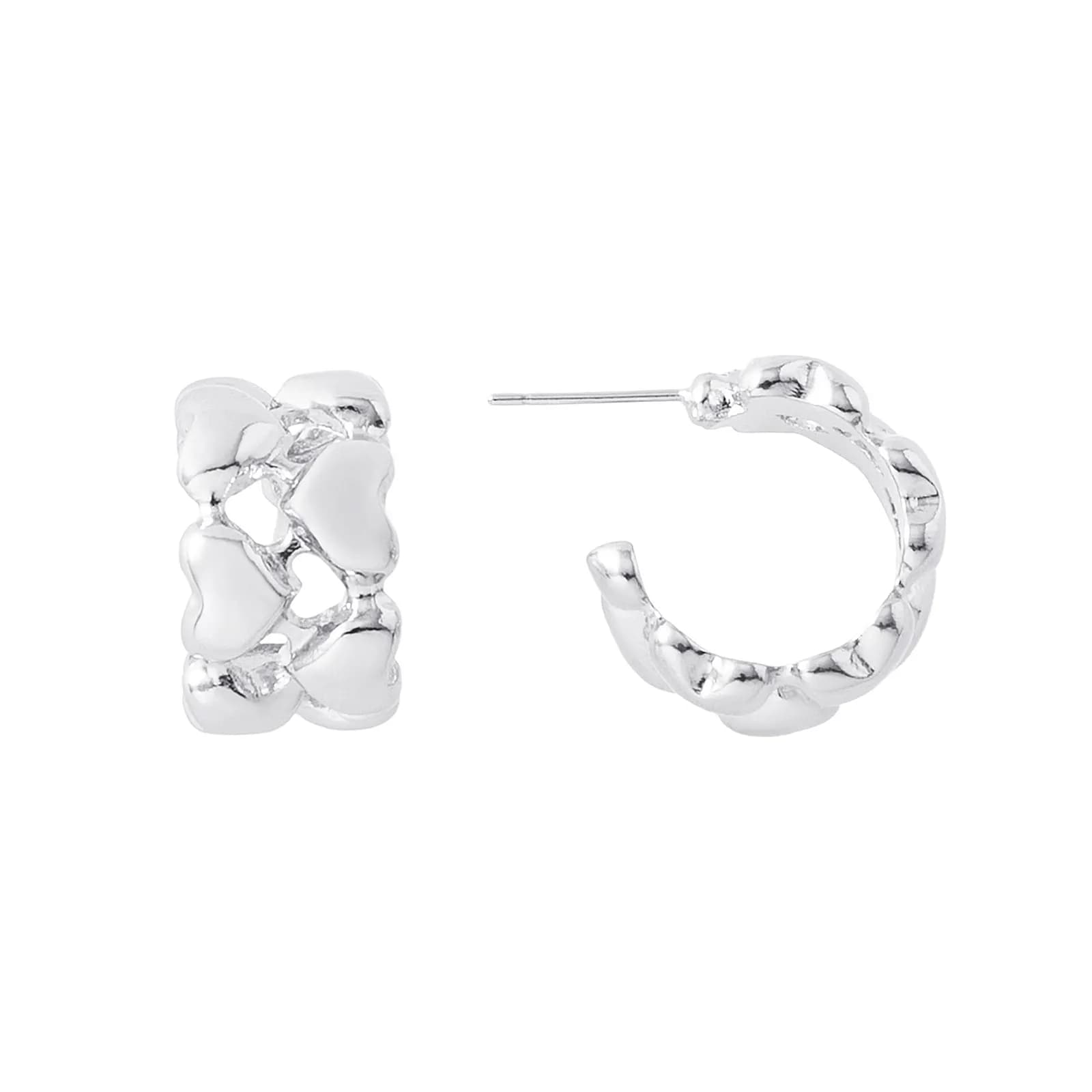 Silverfärgade örhängen, hoops med hjärtan - 1x1,5 cm