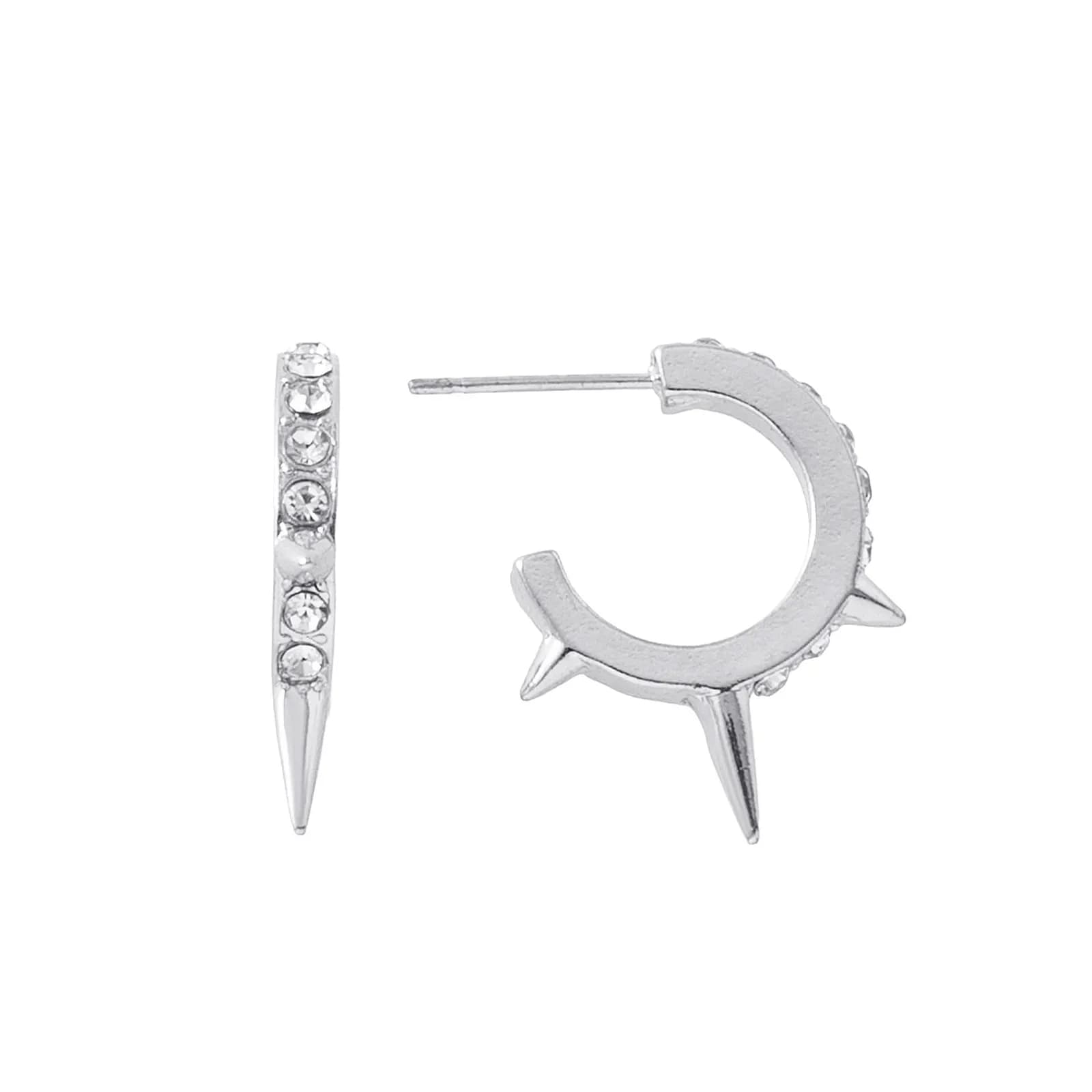 Silverfärgade örhängen hoops, tre piggar & glasstenar - 1cm