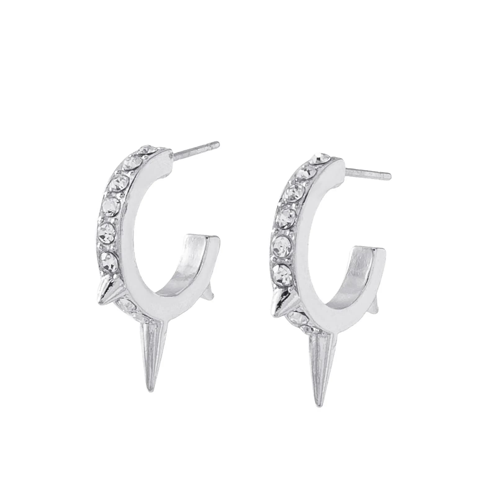 Silverfärgade örhängen hoops, tre piggar & glasstenar - 1cm 2