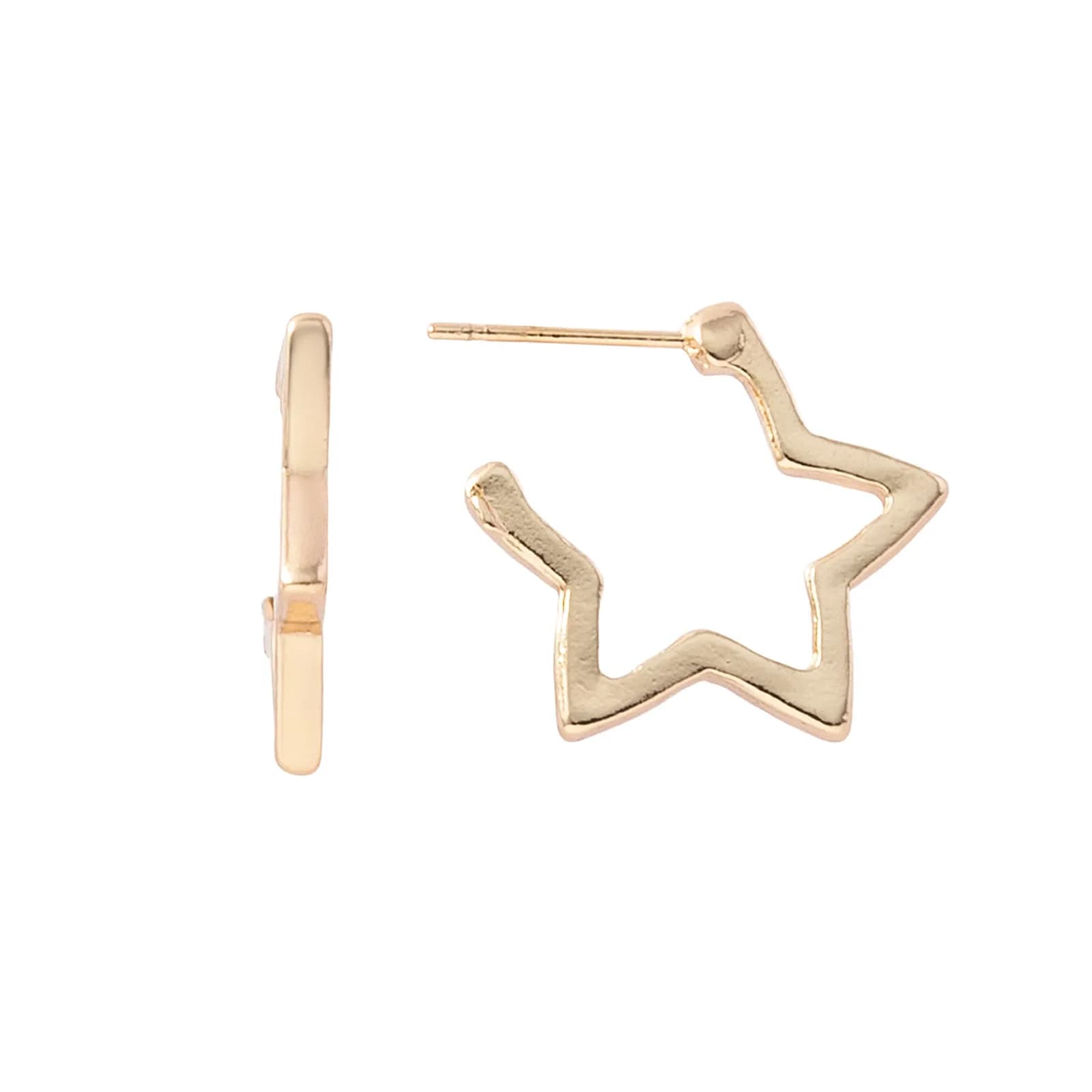 Guldfärgade örhängen, hoops stjärna - 2x2 cm