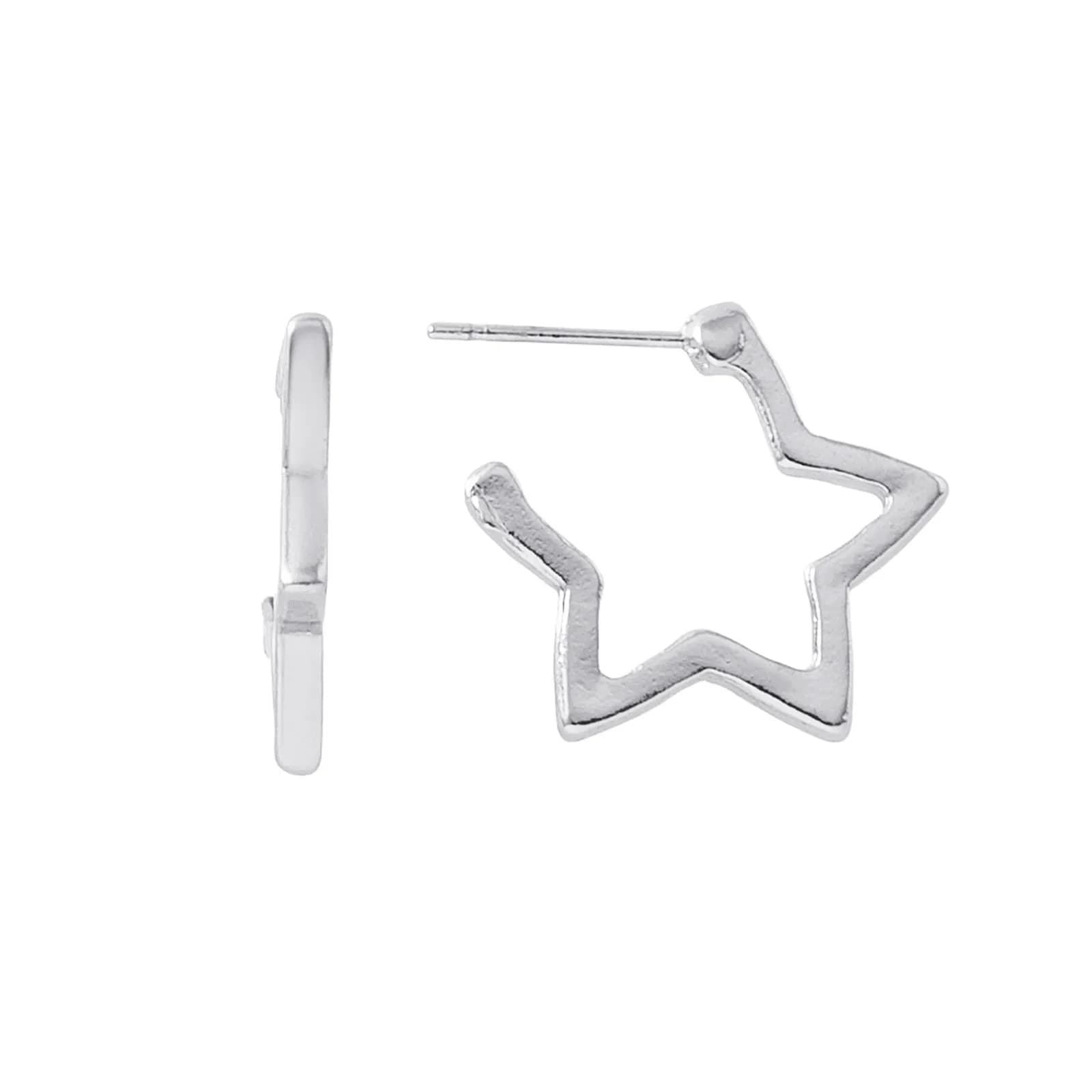 Silverfärgade örhängen hoops, stjärnformade - 2x2 cm