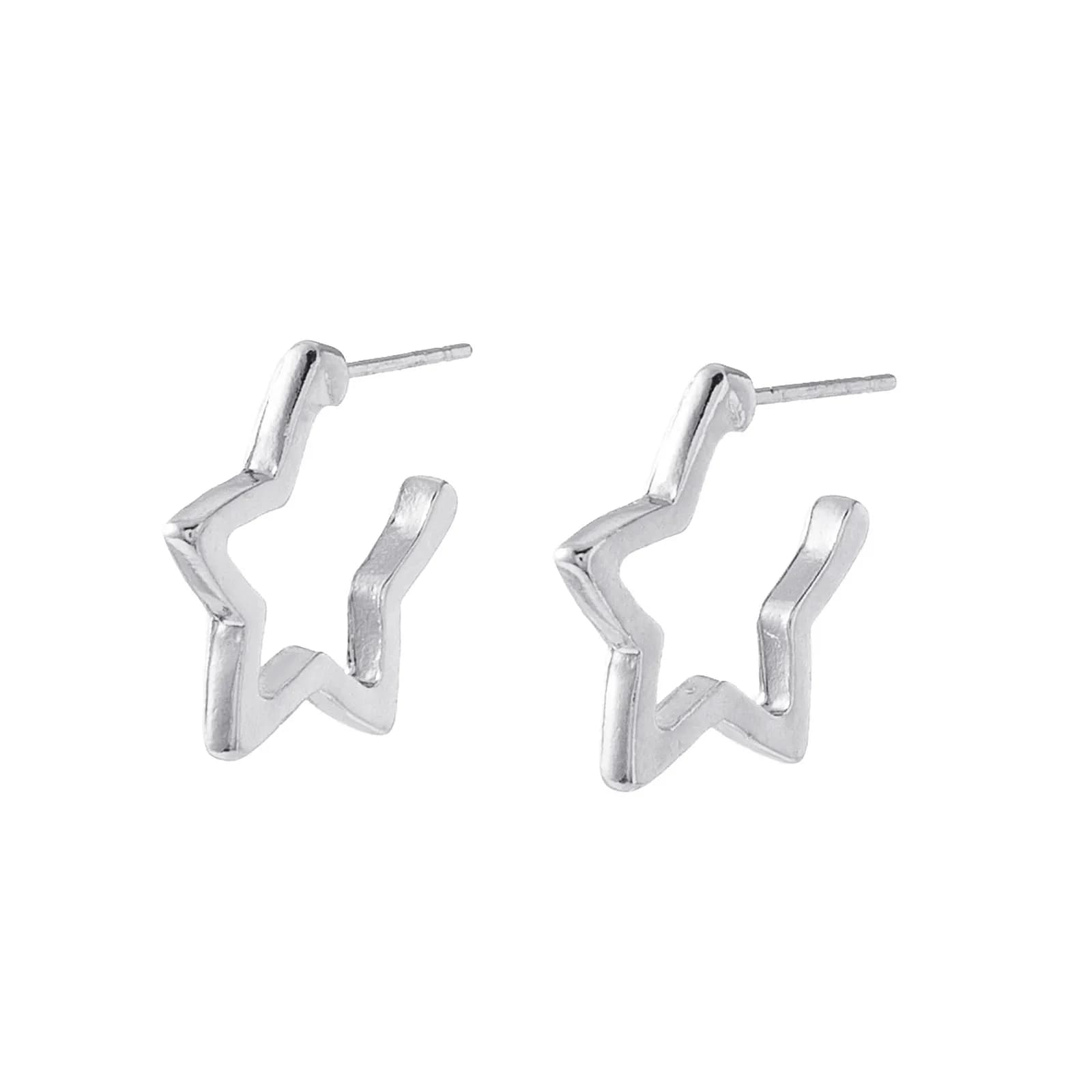 Silverfärgade örhängen hoops, stjärnformade - 2x2 cm 2