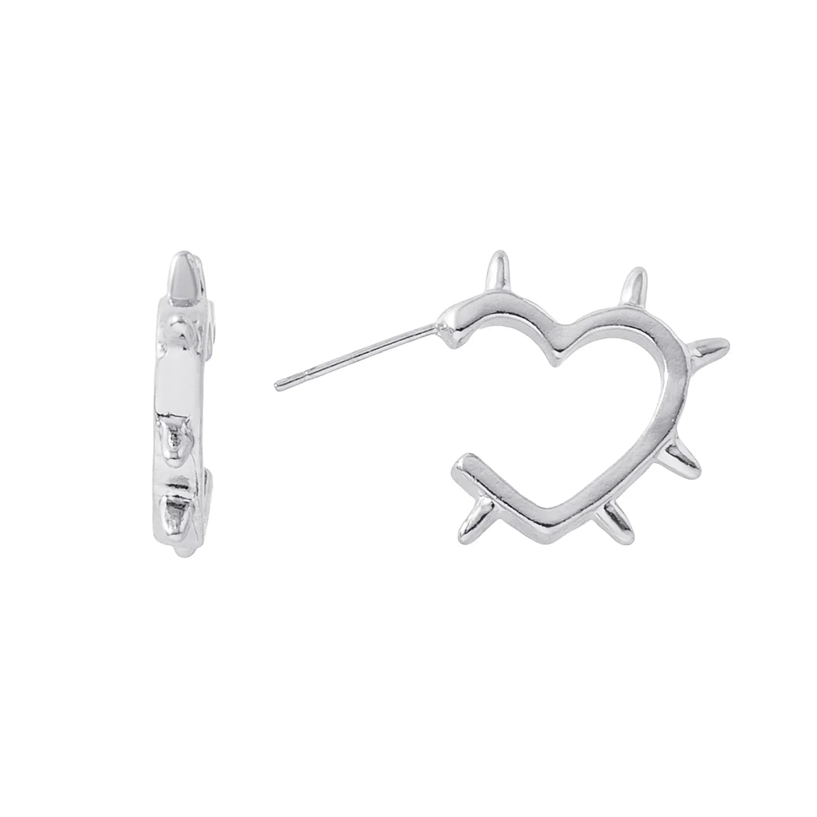 Silverfärgade örhängen hoops, hjärta med piggar - 1,5x1,5cm