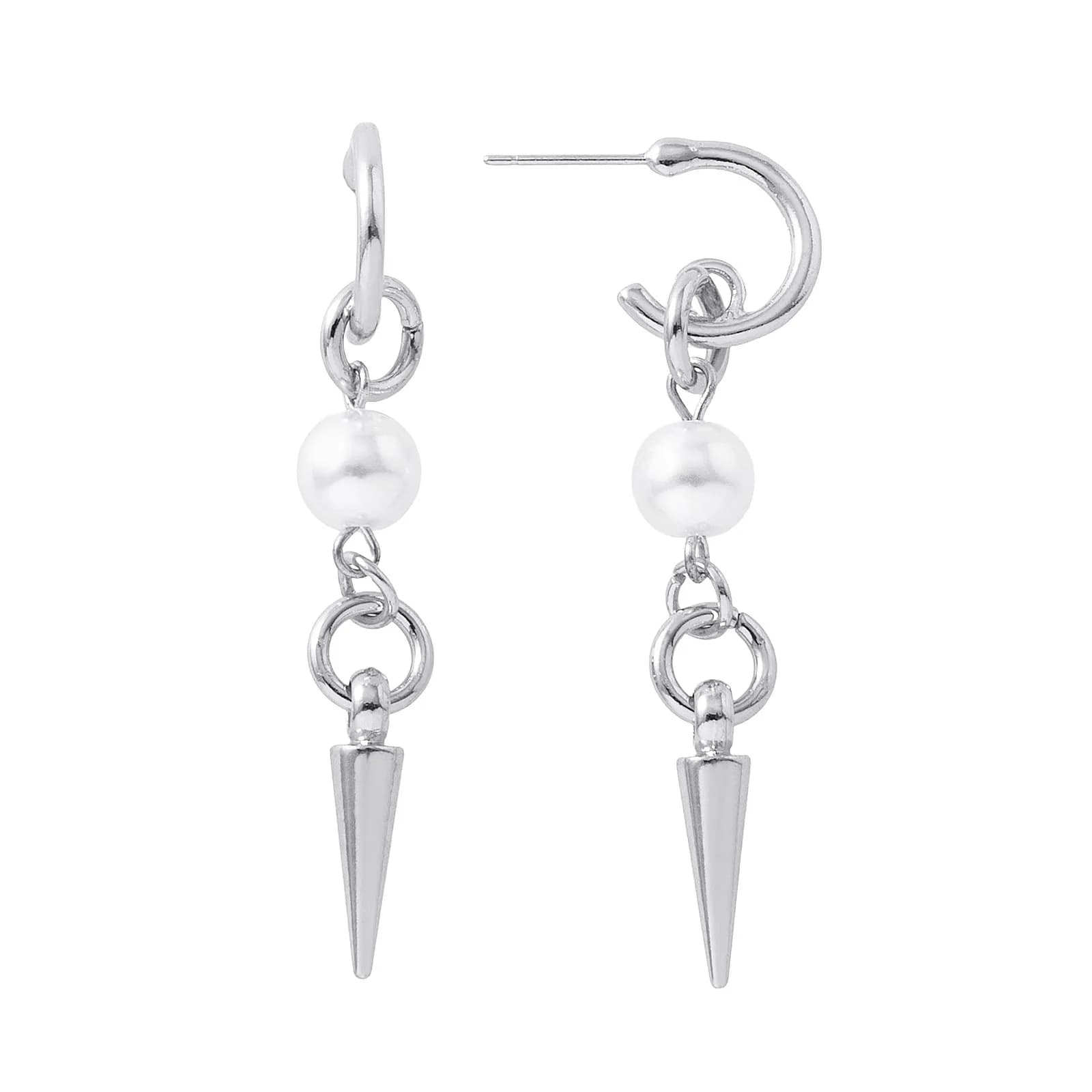Silverfärgade örhängen, hängande pärla & pigg - 0,8x5,5cm