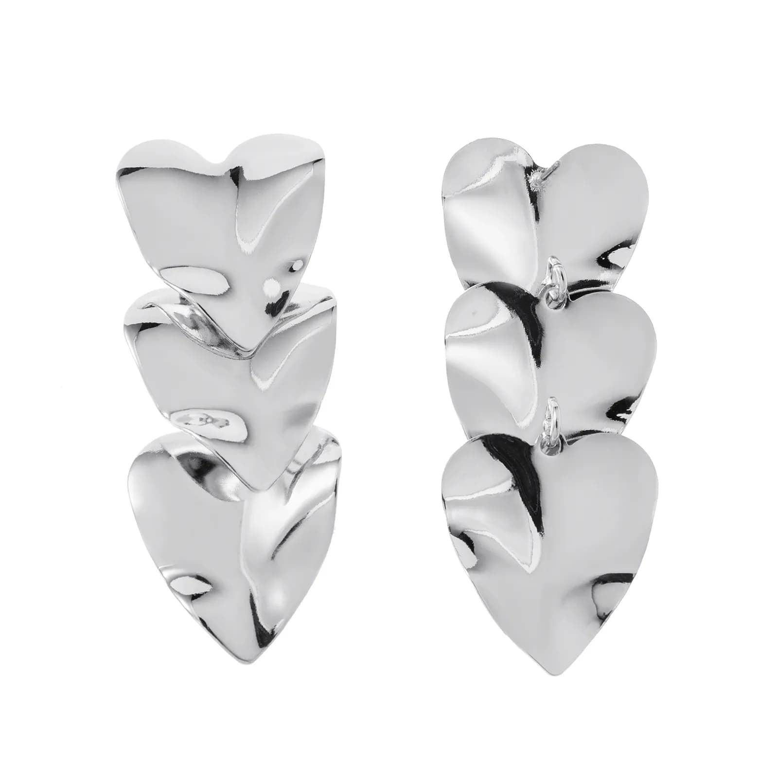 Silverfärgade örhängen, tre hängande hjärtan - 2,2x5 cm 3
