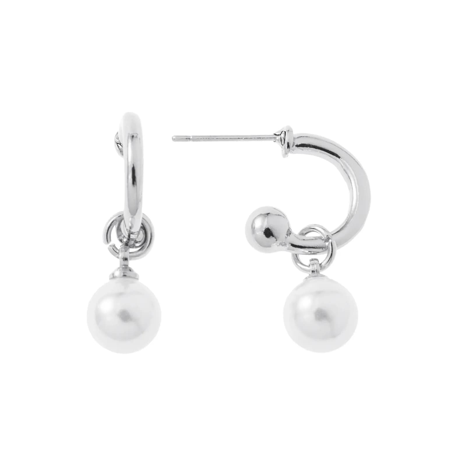 Silverfärgade örhängen, hoops med hängande pärla - 1x2,5 cm 2