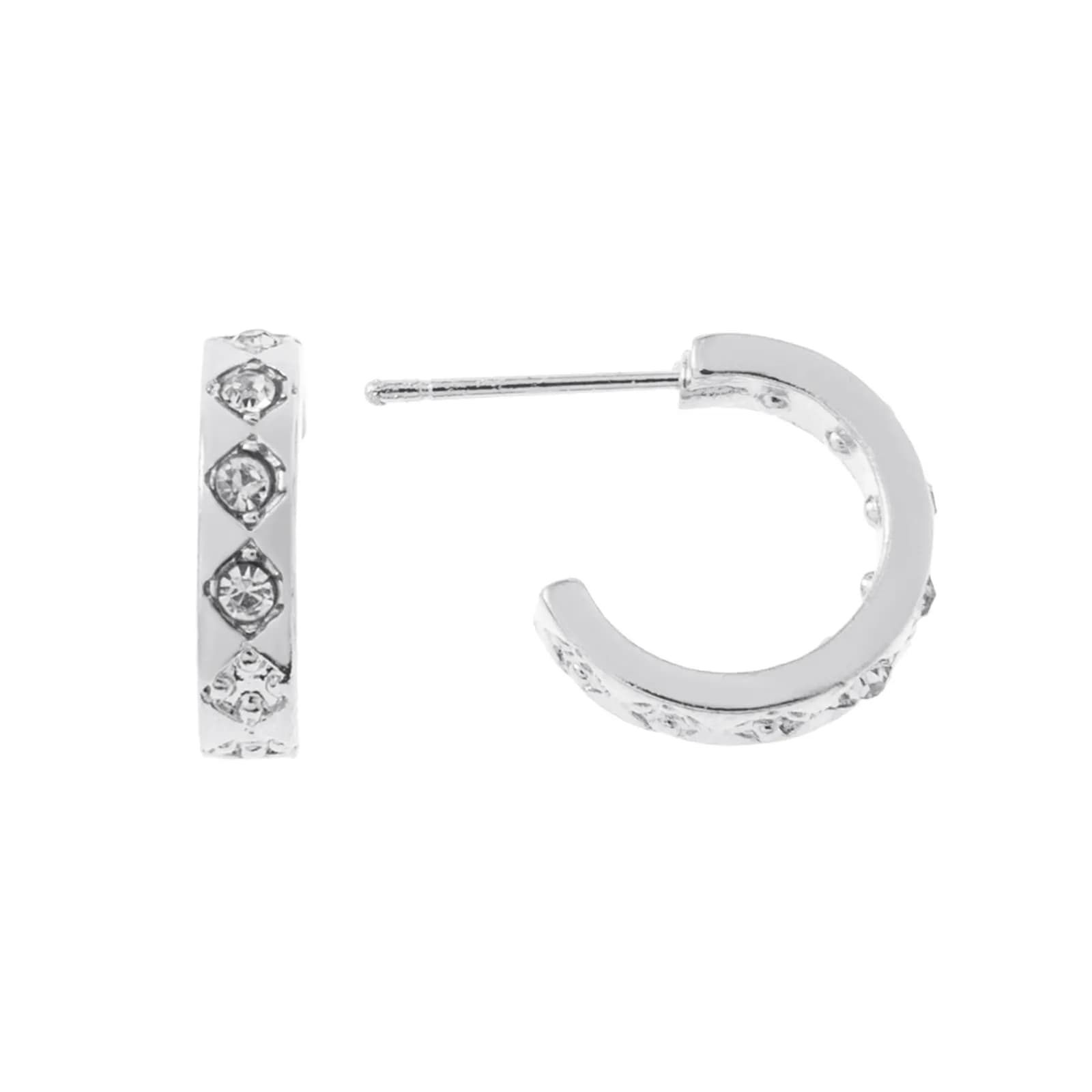 Silverfärgade örhängen, C-hoops med glasstenar - 0,4x1,2 cm