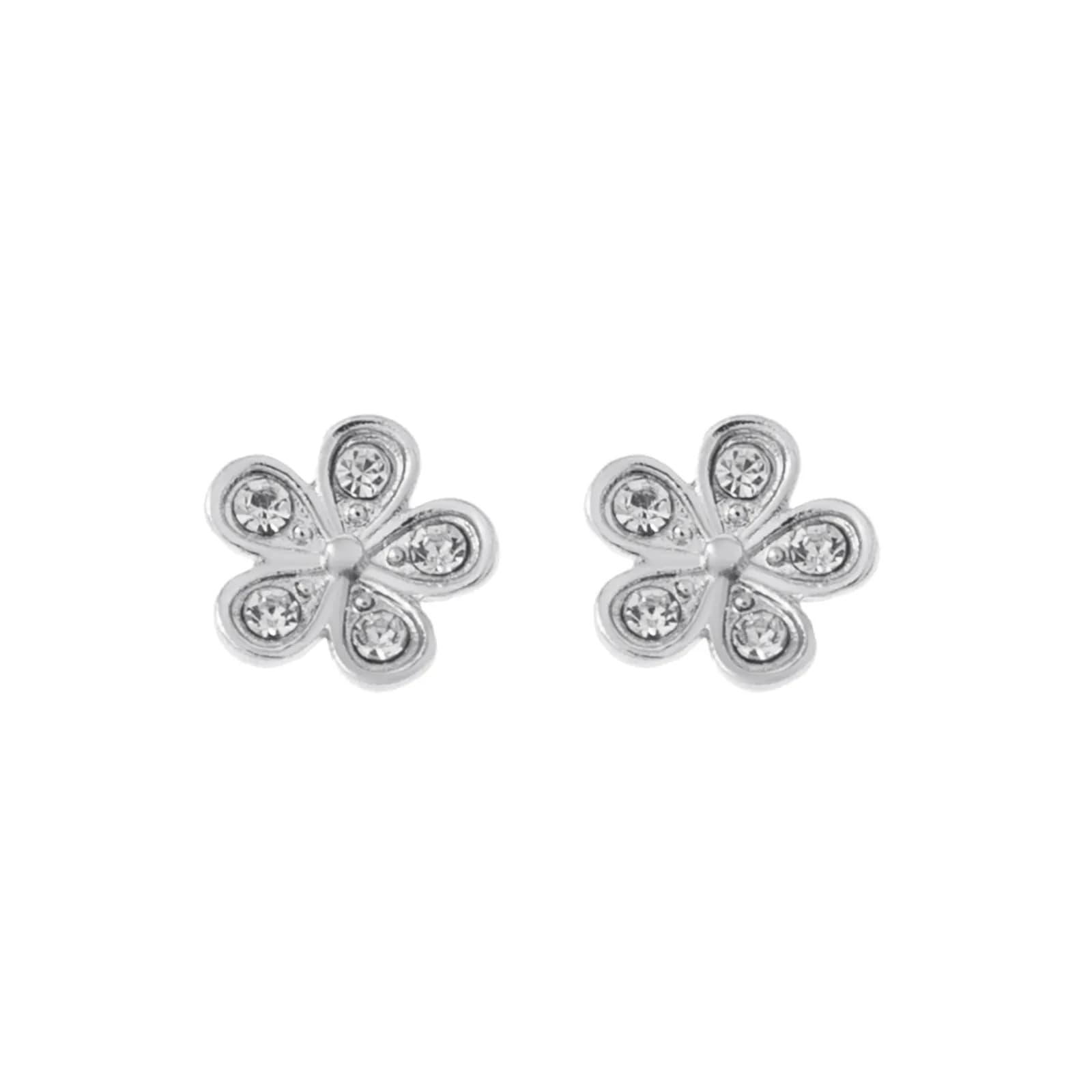 Silverfärgade örhängen, blomformade studs med stenar - 1x1 cm