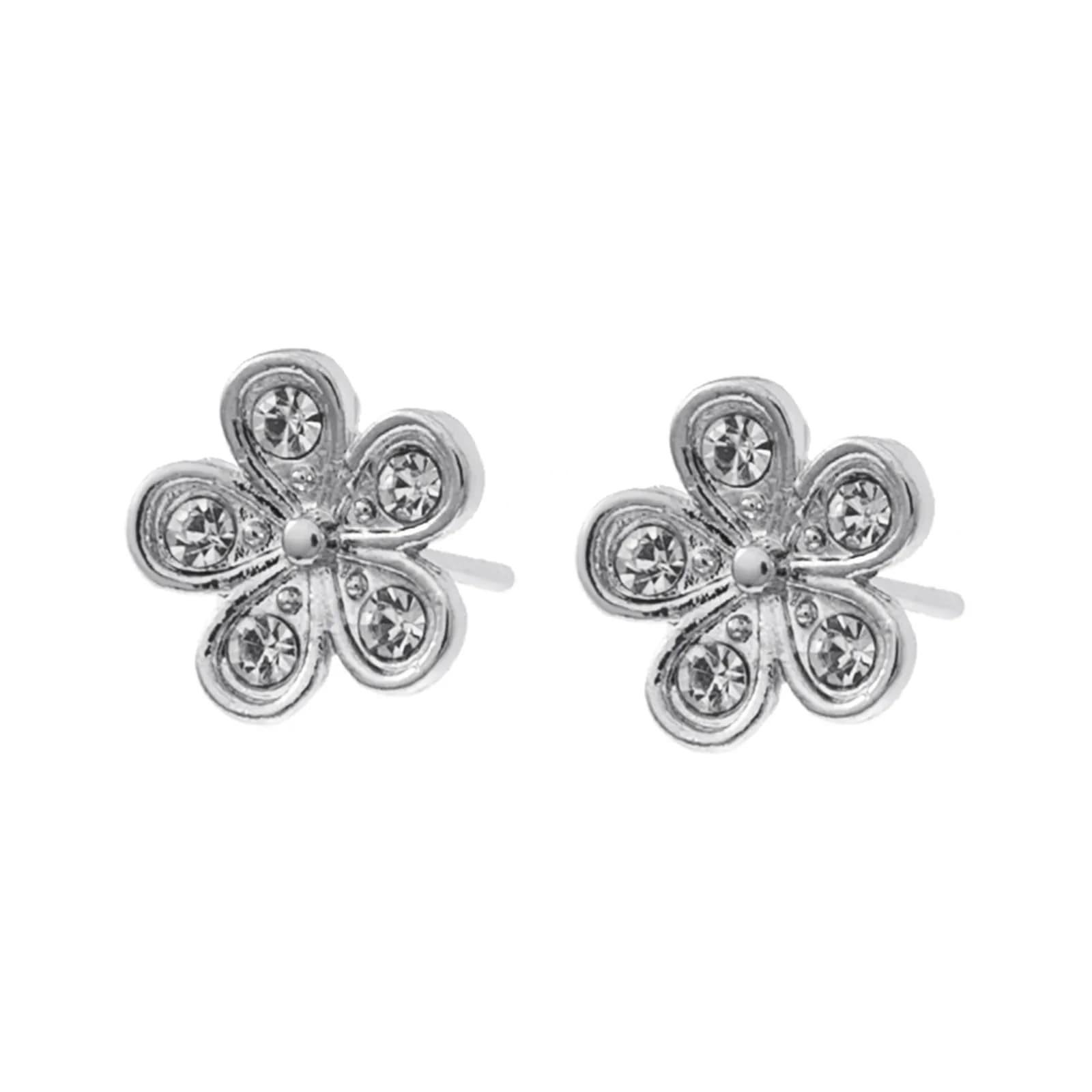 Silverfärgade örhängen, blomformade studs med stenar - 1x1 cm 2