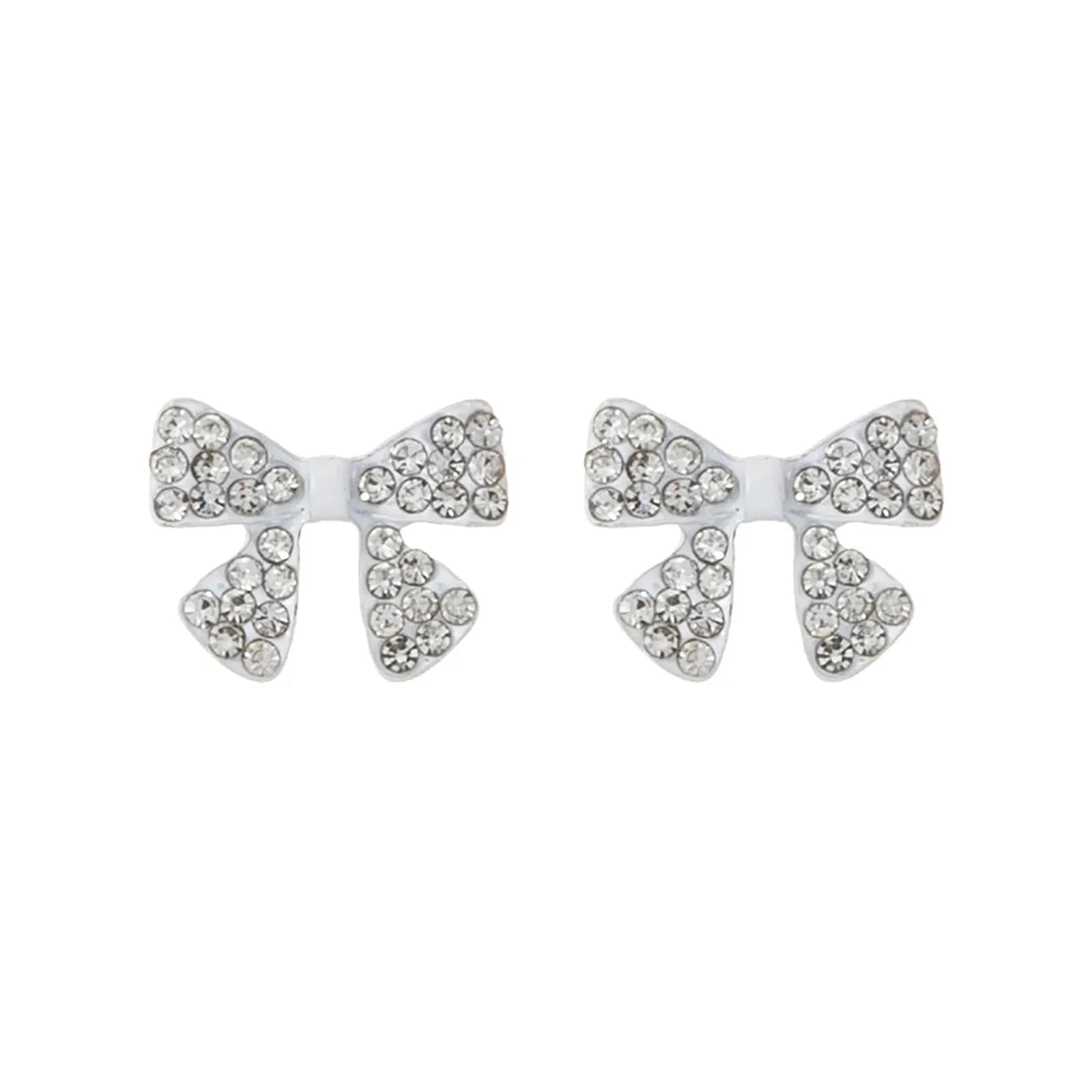 Vita örhängen, studs rosett klara glasstenar - 1,5x1 cm