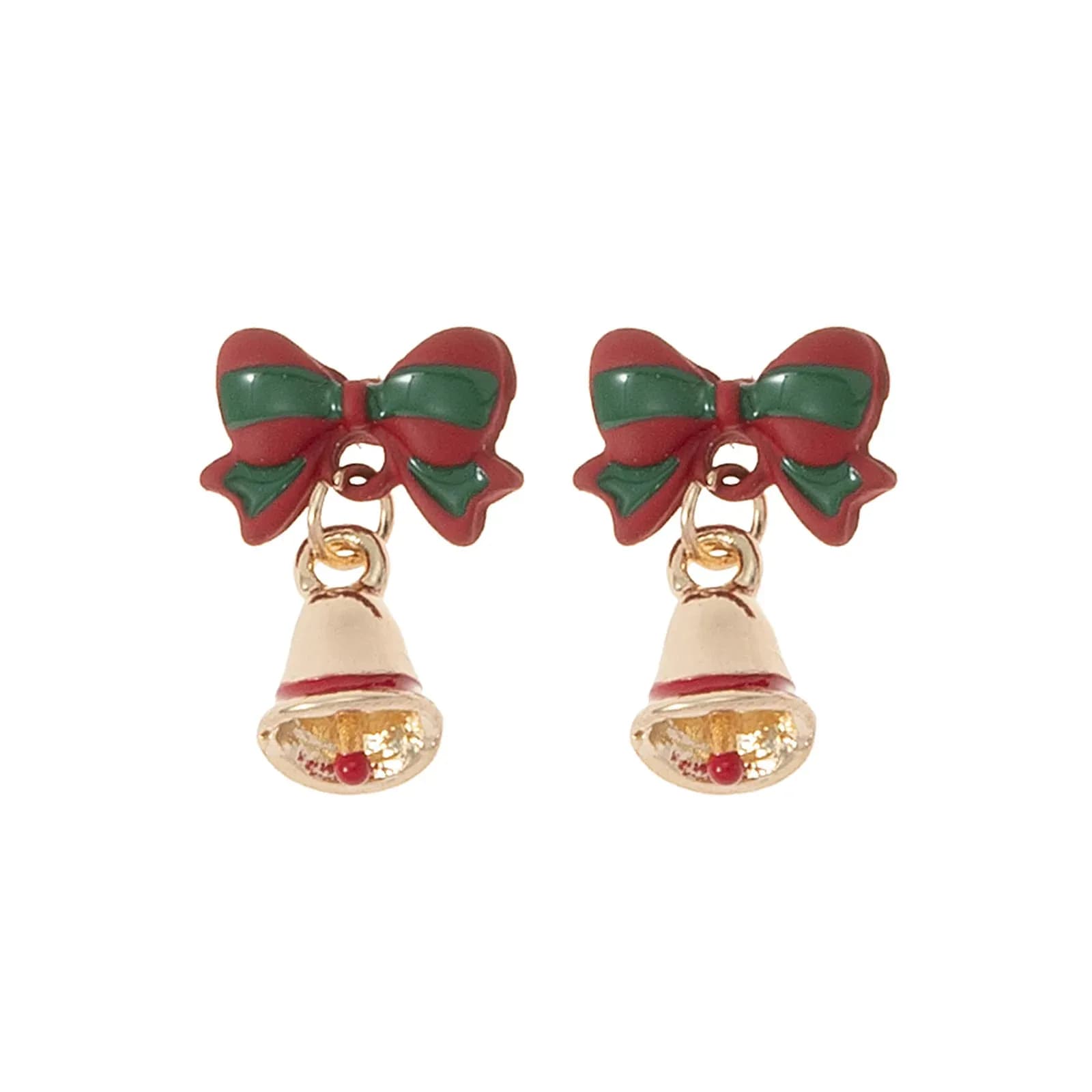 Guldfärgade örhängen, studs rosett och bjällra - 1x1,5 cm 1