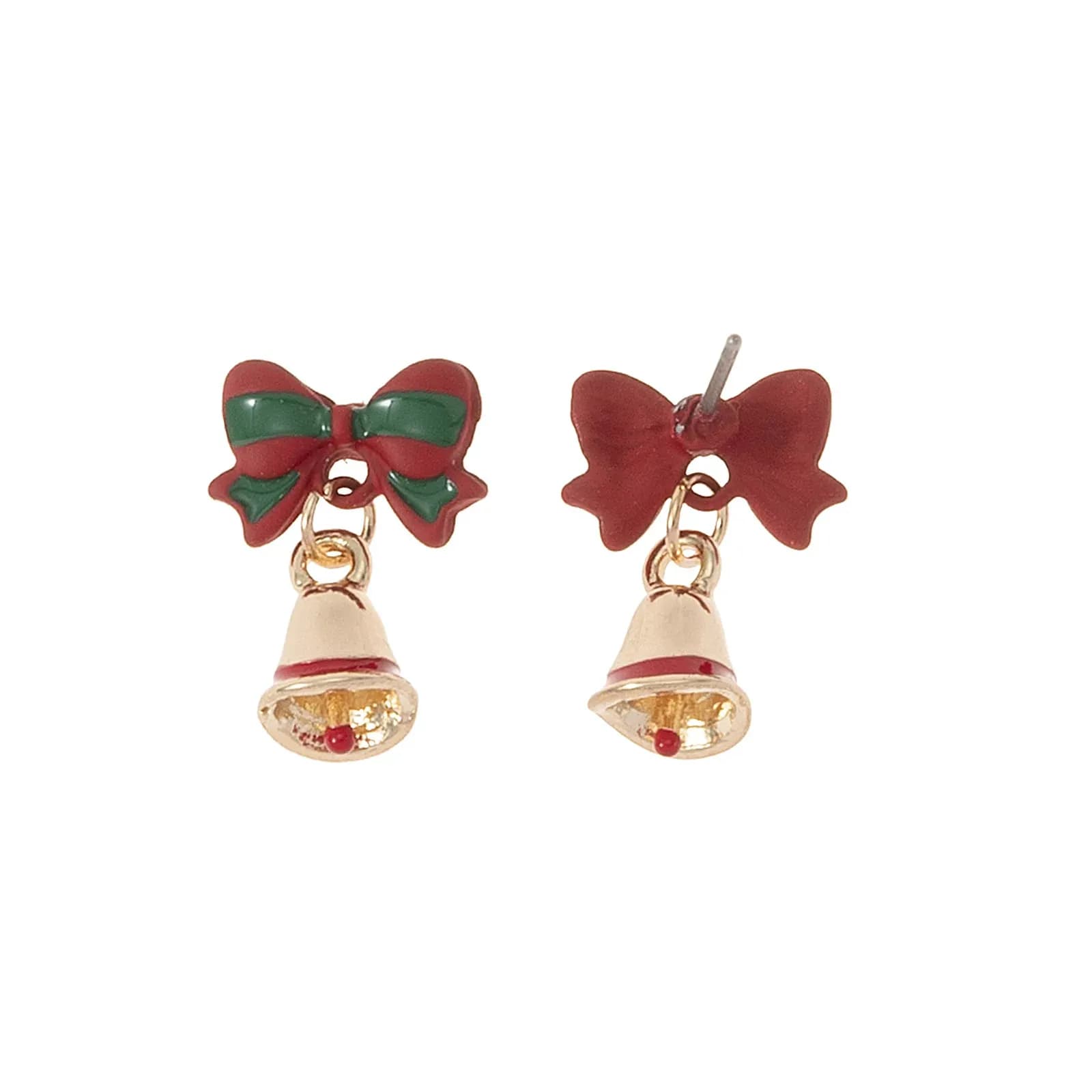 Guldfärgade örhängen, studs rosett och bjällra - 1x1,5 cm 2