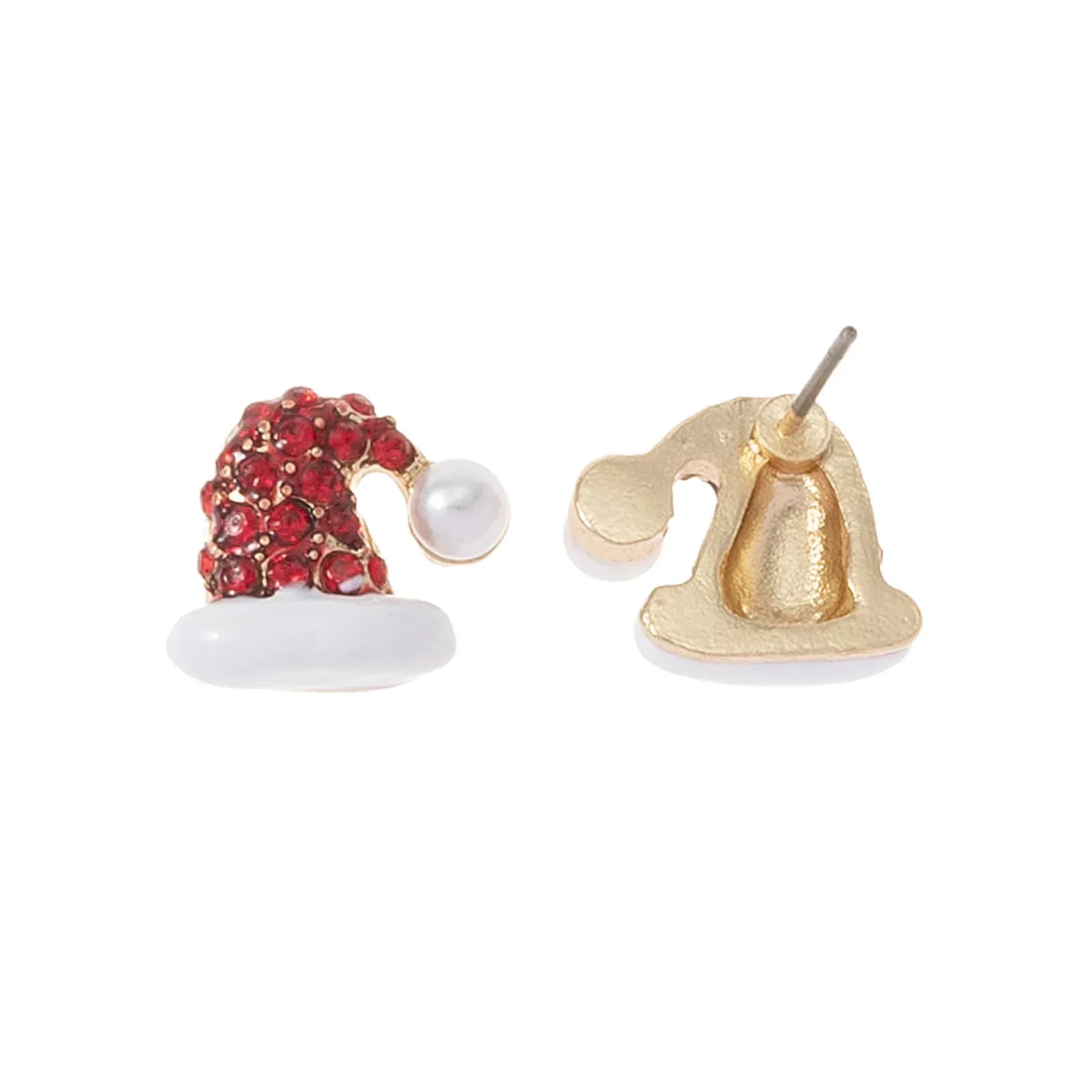 Guldfärgade örhängen, studs tomteluva glasstenar - 1 cm 2