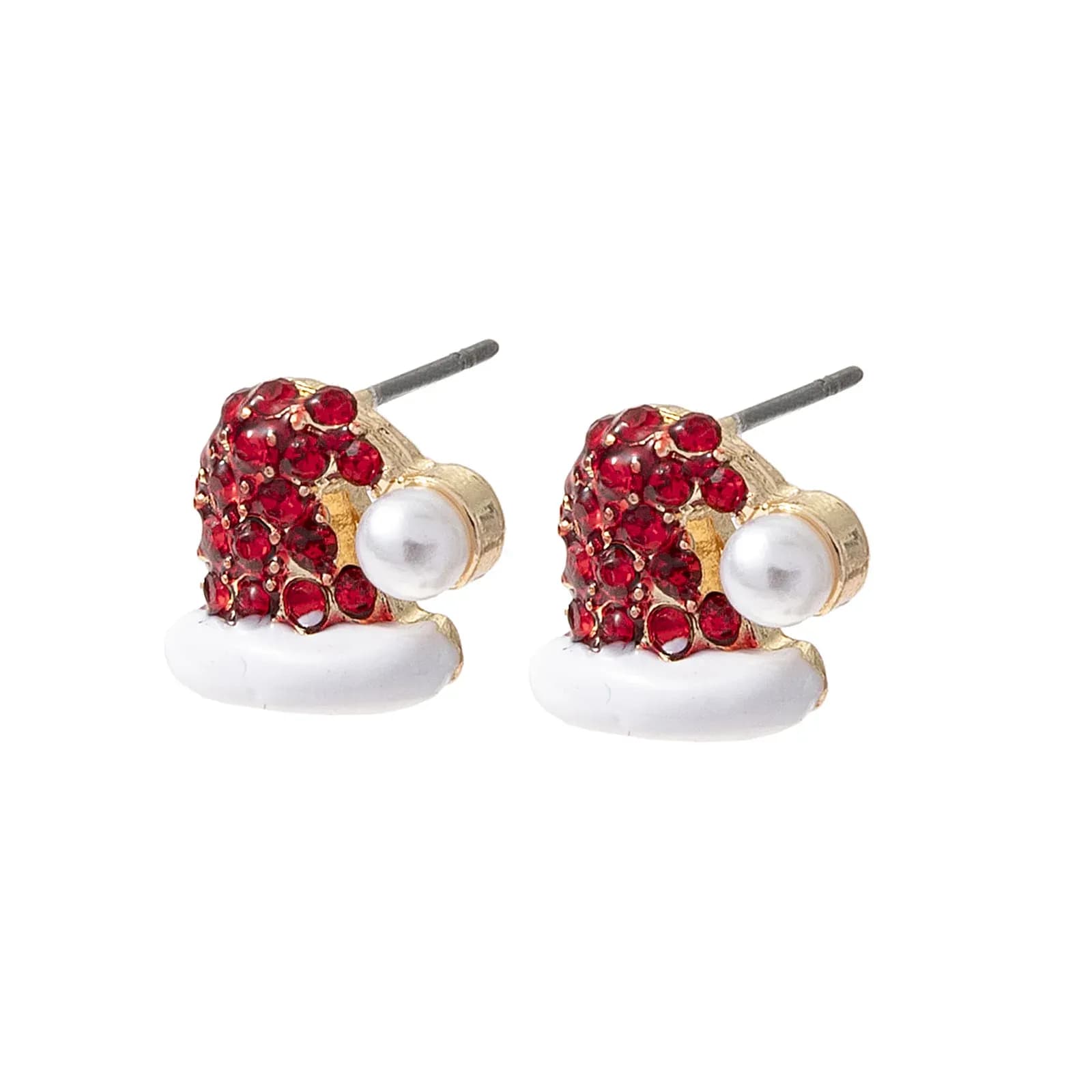 Guldfärgade örhängen, studs tomteluva glasstenar - 1 cm 3