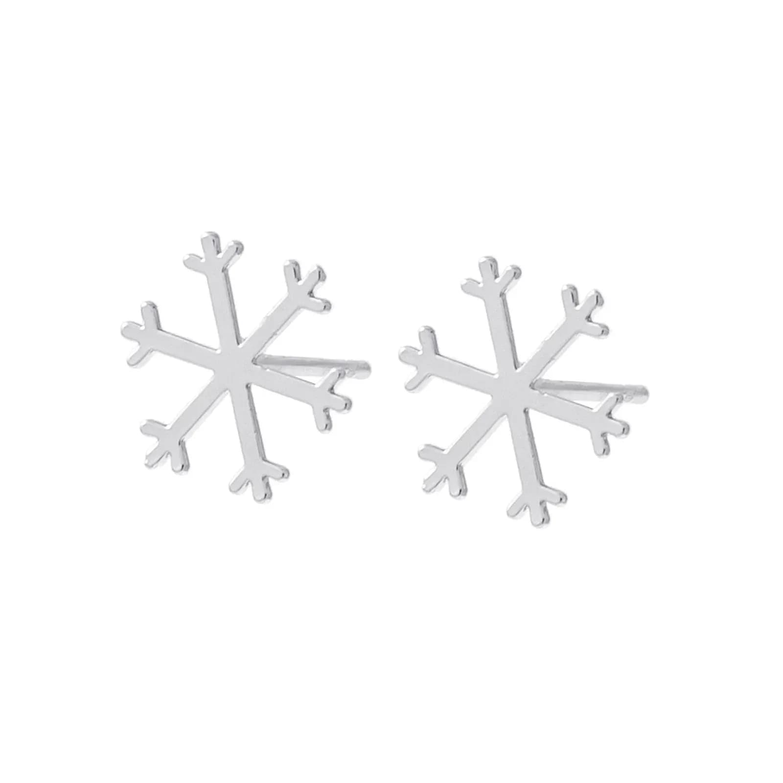 Silverfärgade örhängen, studs snöflinga i metall - 1 cm 3