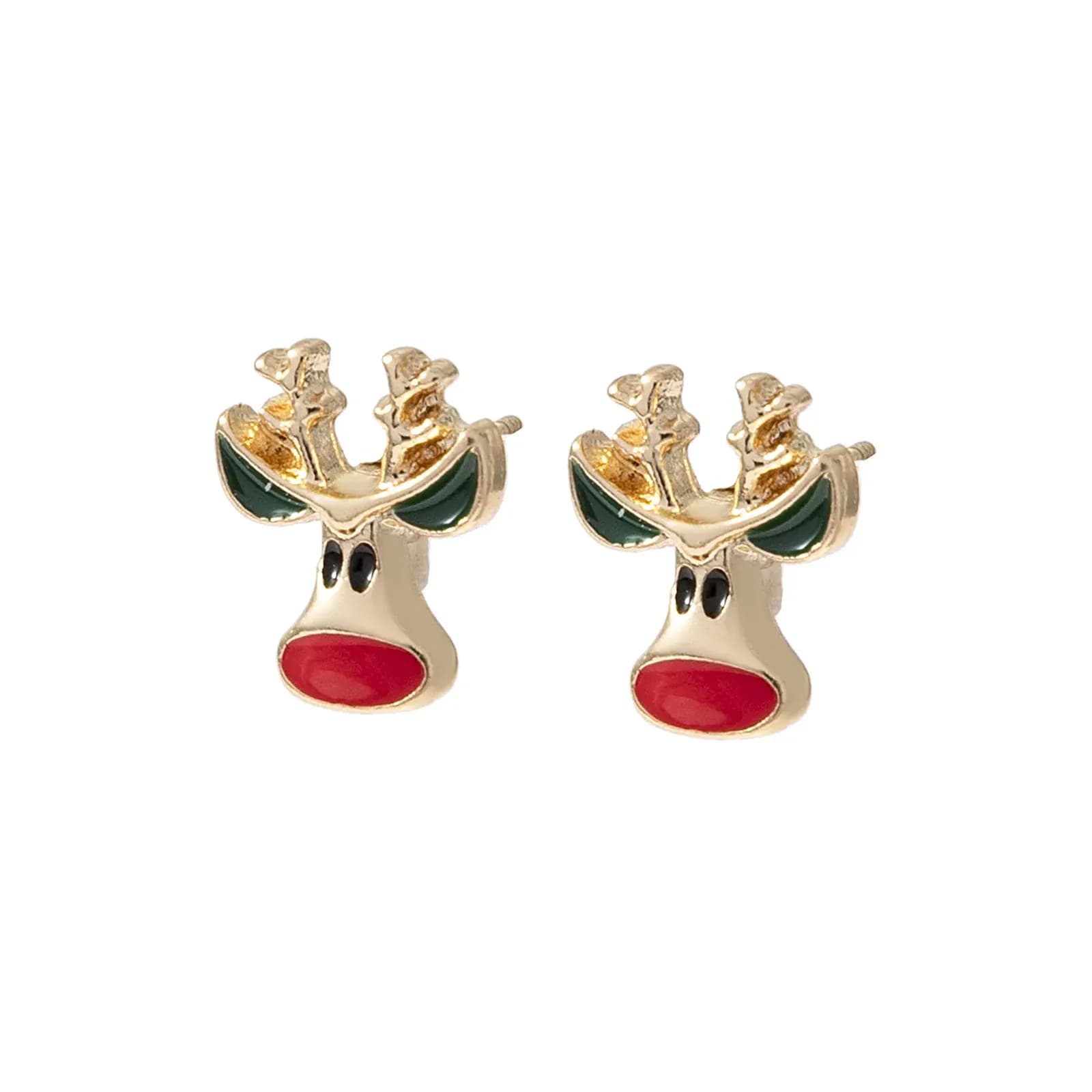 Guldfärgade örhängen, studs ren med röd emaljmule - 1 cm 3