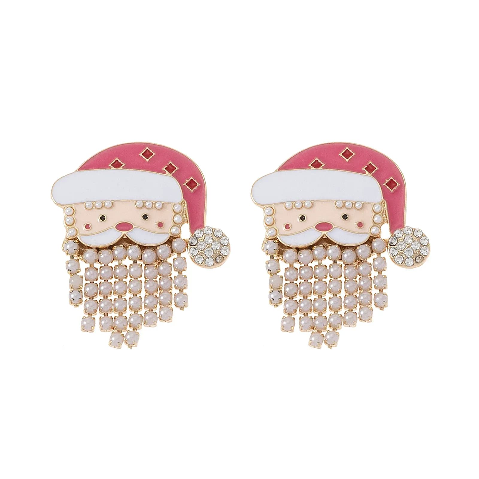 Guldfärgade örhängen, studs tomte pärlskägg - 3x3,5 cm 1