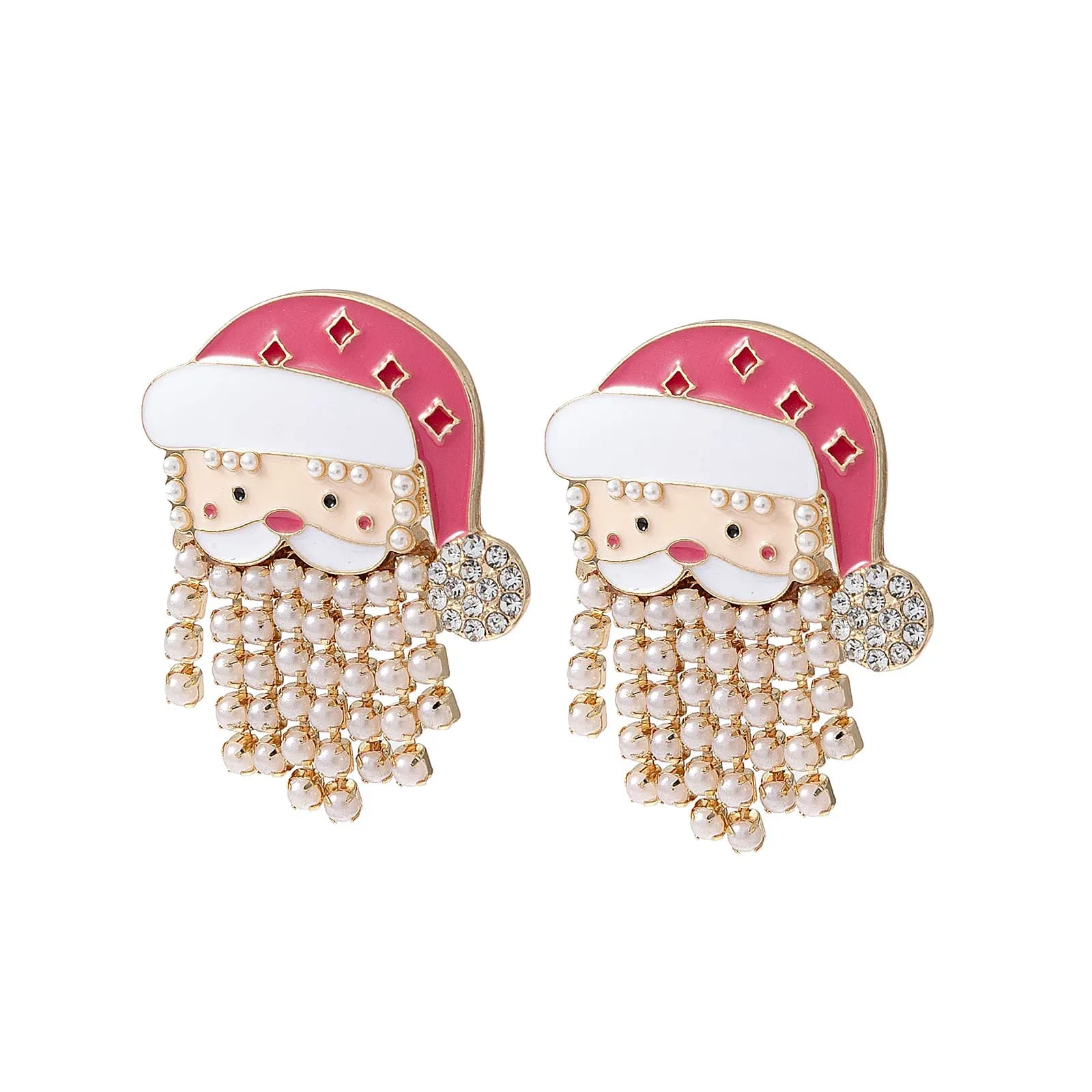 Guldfärgade örhängen, studs tomte pärlskägg - 3x3,5 cm 3