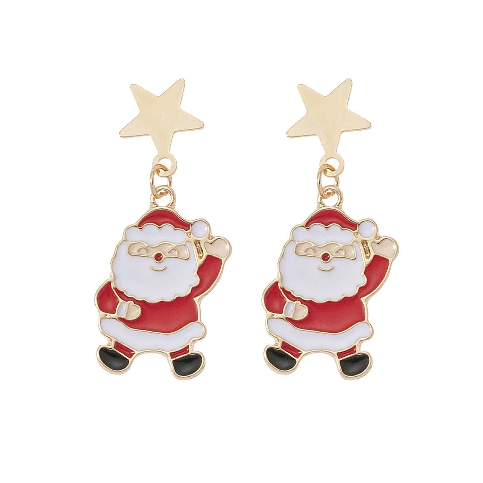 Guldfärgade örhängen, studs tomte och stjärna - 1,5x3 cm