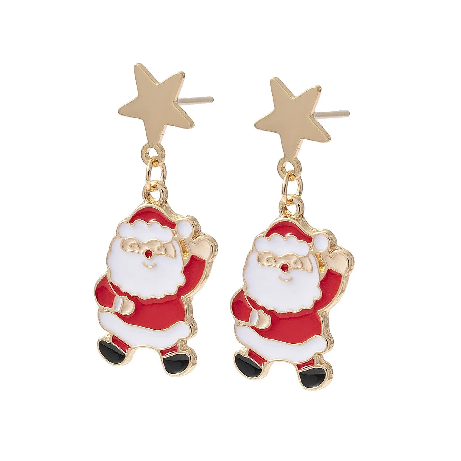 Guldfärgade örhängen, studs tomte och stjärna - 1,5x3 cm 3